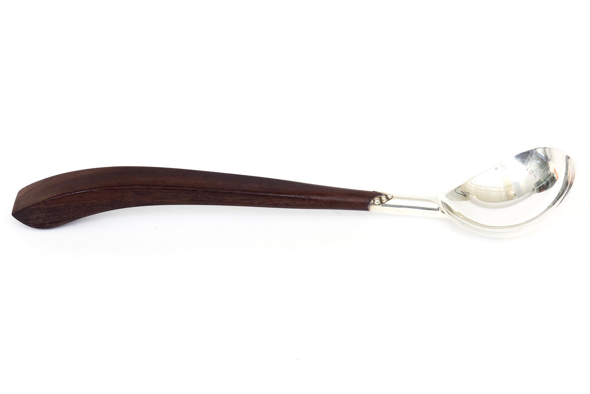 Mid-20th Century Mid Century Rosewood and Sterling Silver Sculptural Serving Spoon Hallmarked For Sale