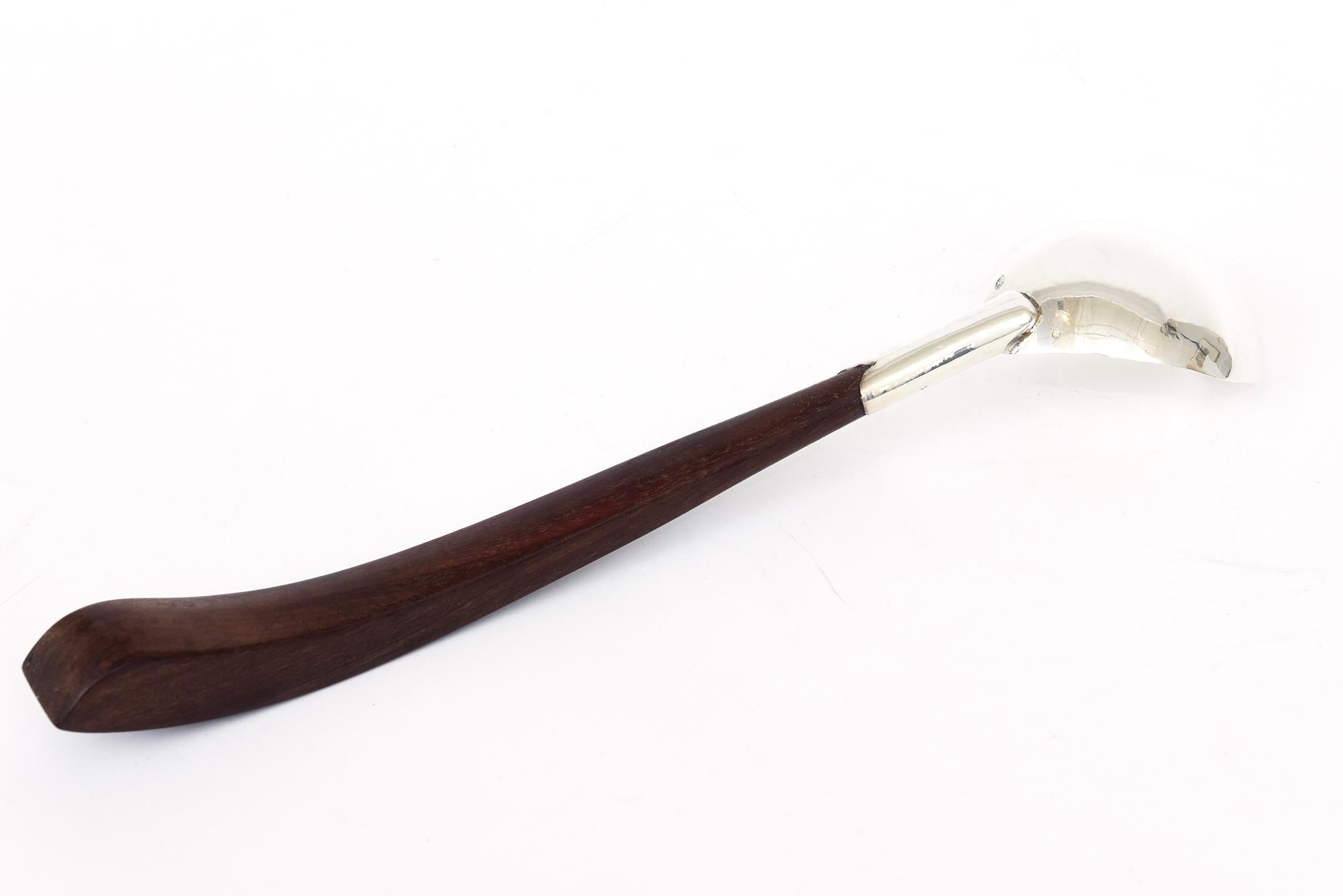 Mid Century Rosewood and Sterling Silver Sculptural Serving Spoon Hallmarked For Sale 2