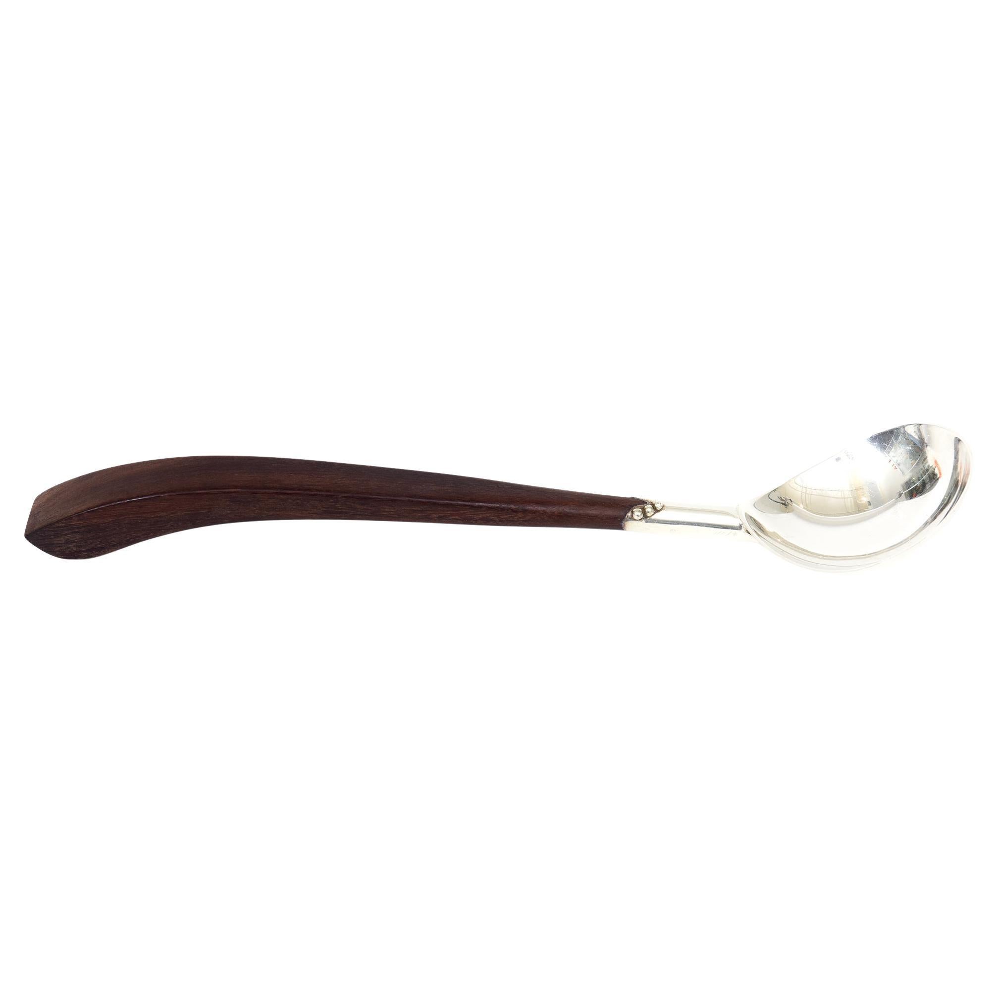 Mid Century Rosewood and Sterling Silver Sculptural Serving Spoon Hallmarked