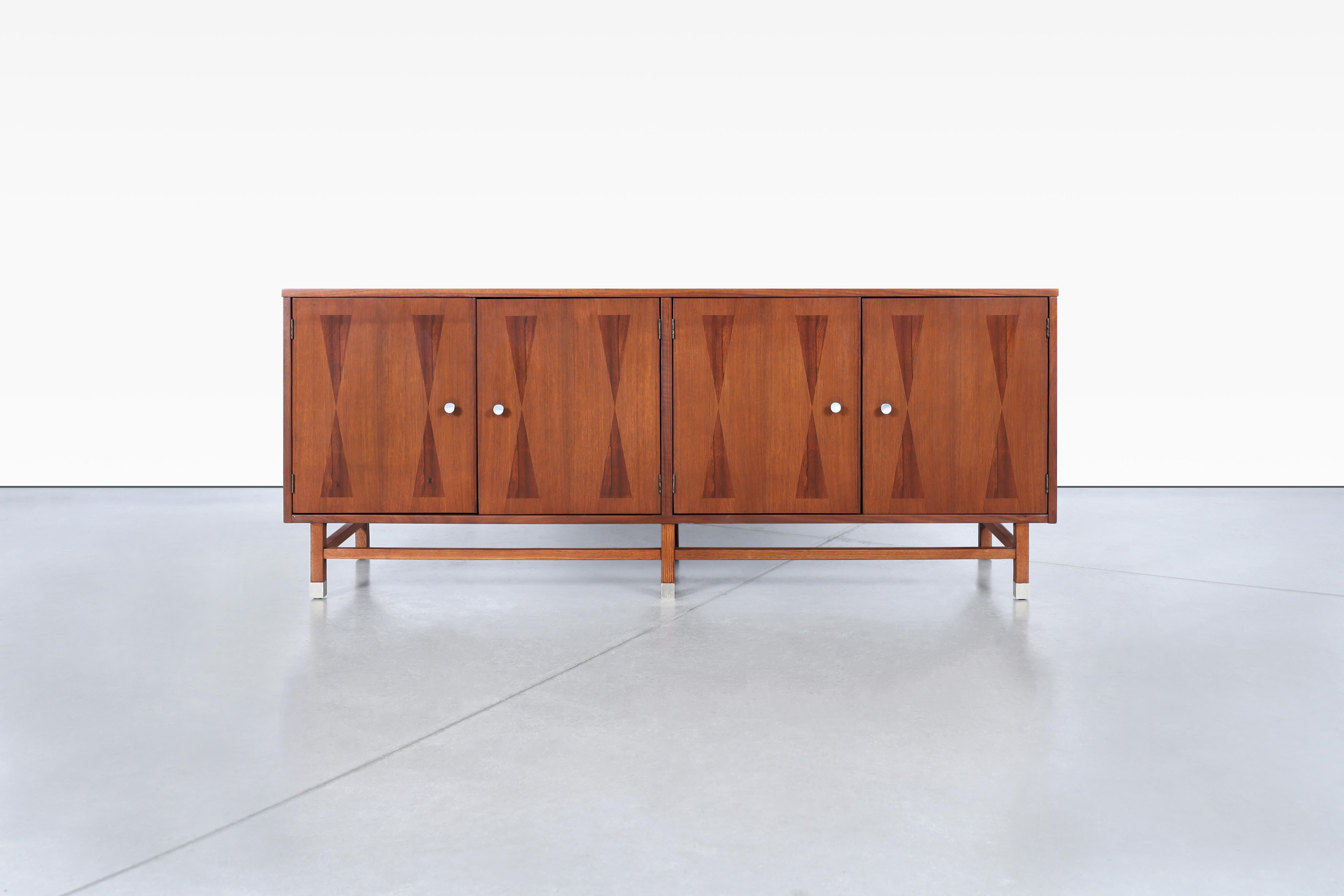 Aluminum Mid-Century Rosewood and Walnut Credenza by Stanley