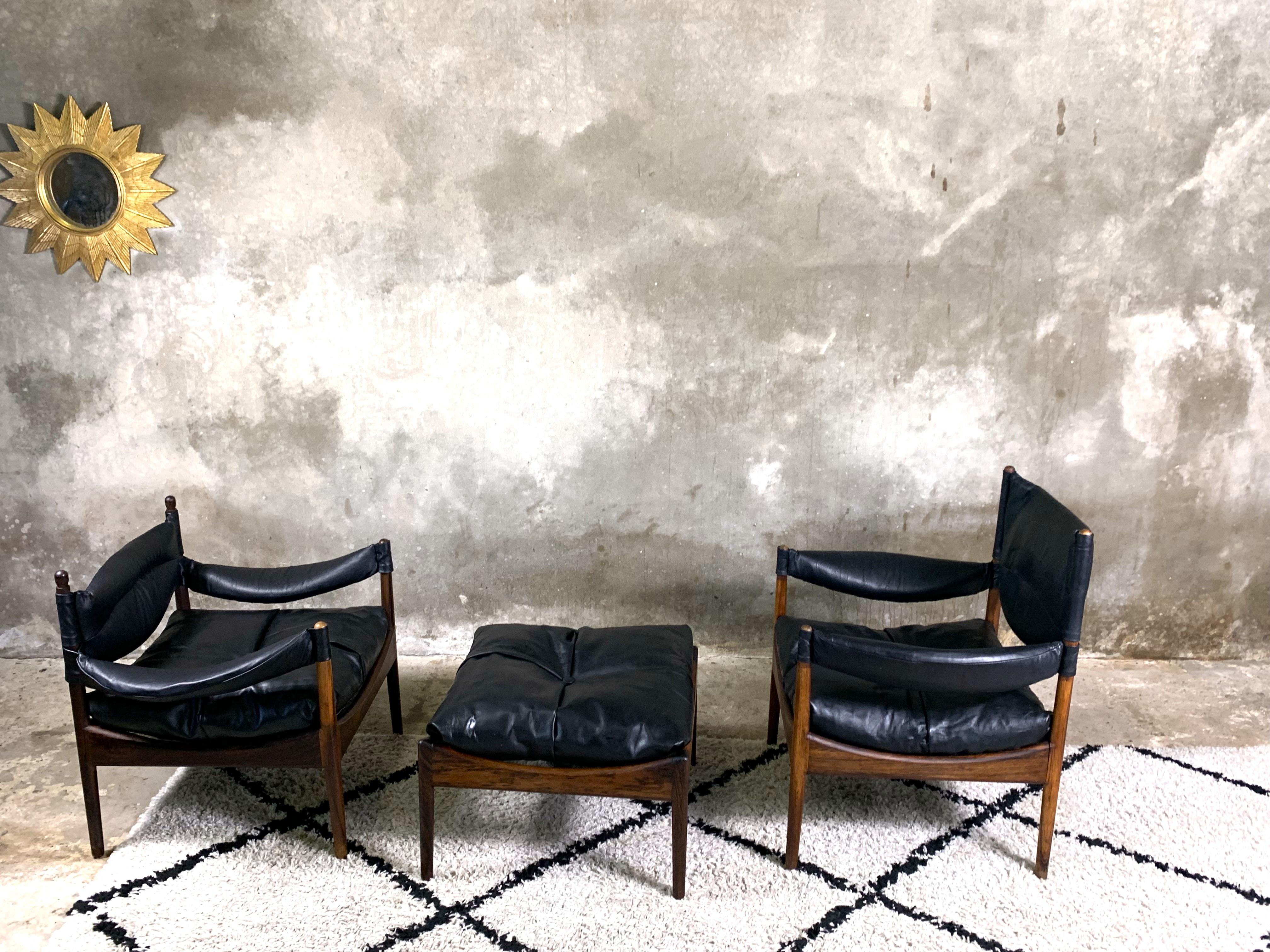 Mid Century Rosewood Armchairs With Ottoman By Kristian Vedel 