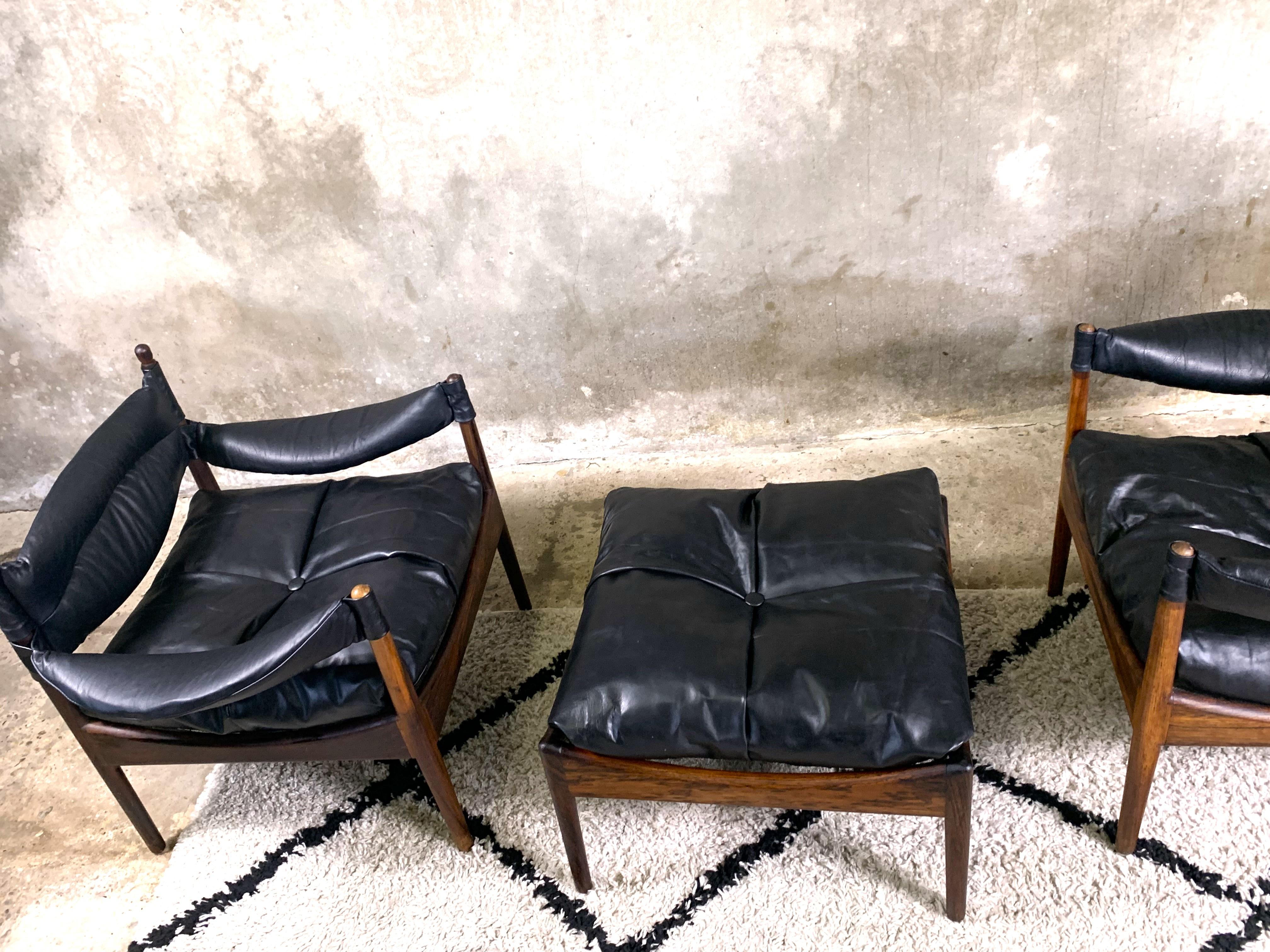 Mid Century Rosewood Armchairs With Ottoman By Kristian Vedel 
