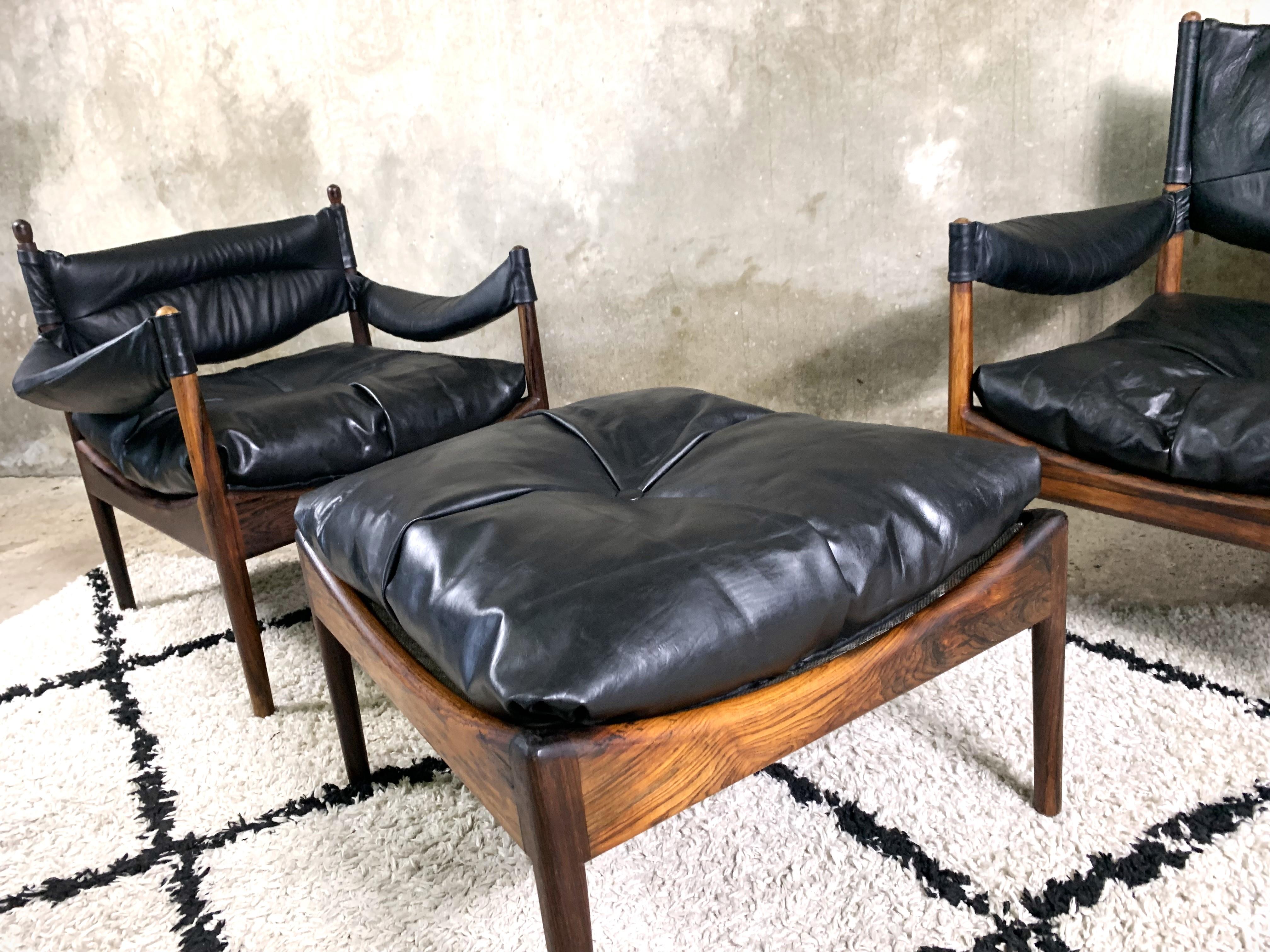 Danish Mid Century Rosewood Armchairs With Ottoman By Kristian Vedel 