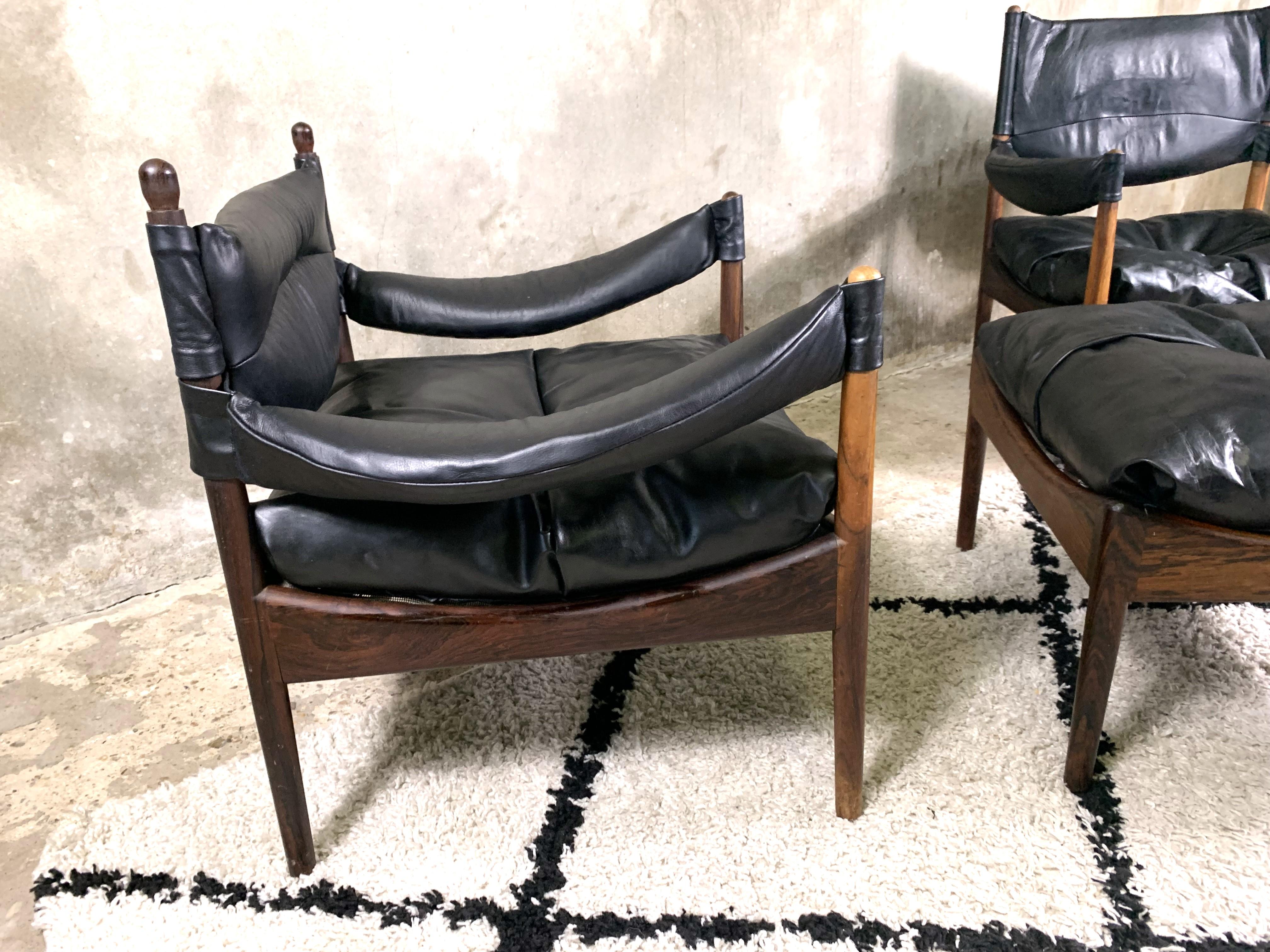 20th Century Mid Century Rosewood Armchairs With Ottoman By Kristian Vedel 