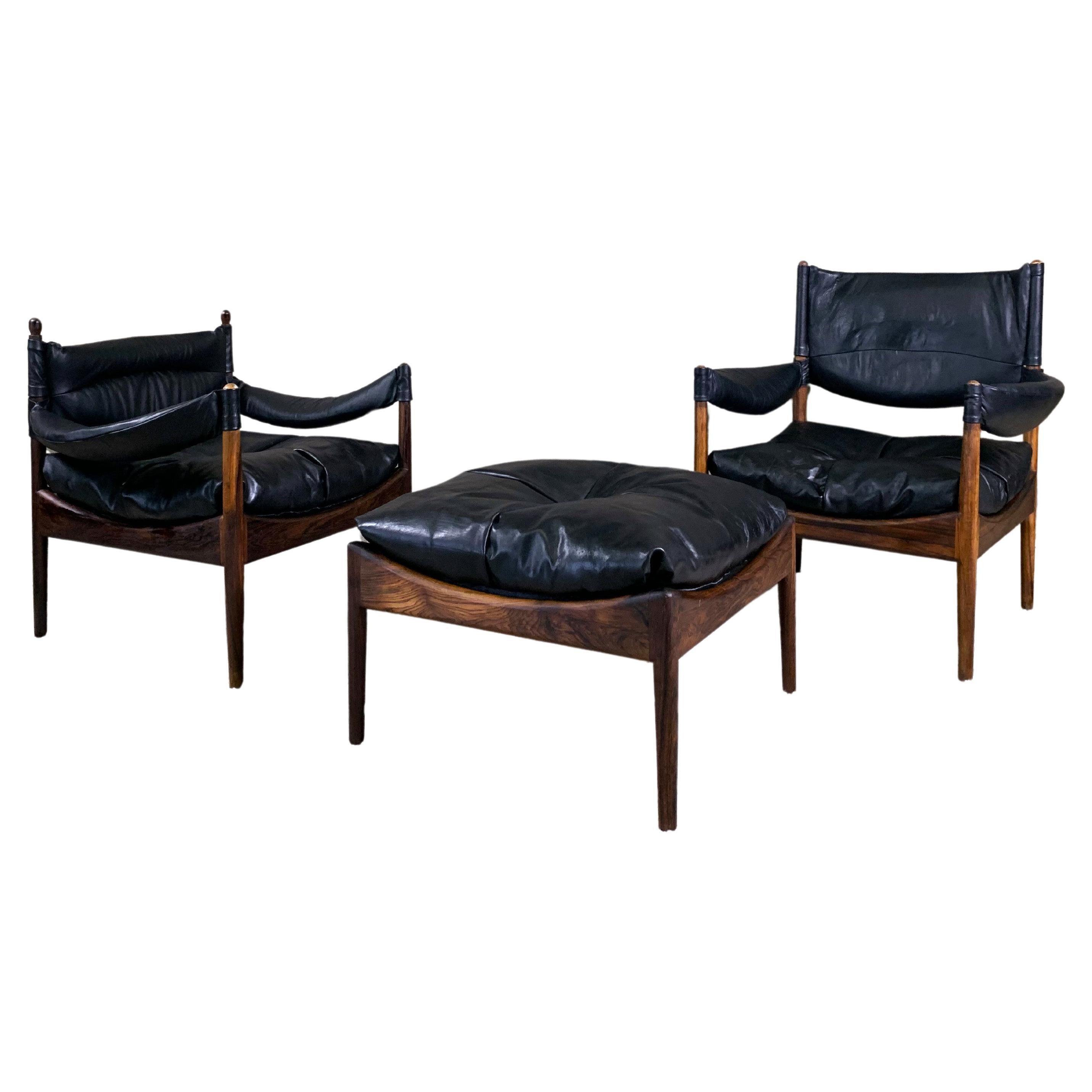 Mid Century Rosewood Armchairs With Ottoman By Kristian Vedel "Modus" For Willad