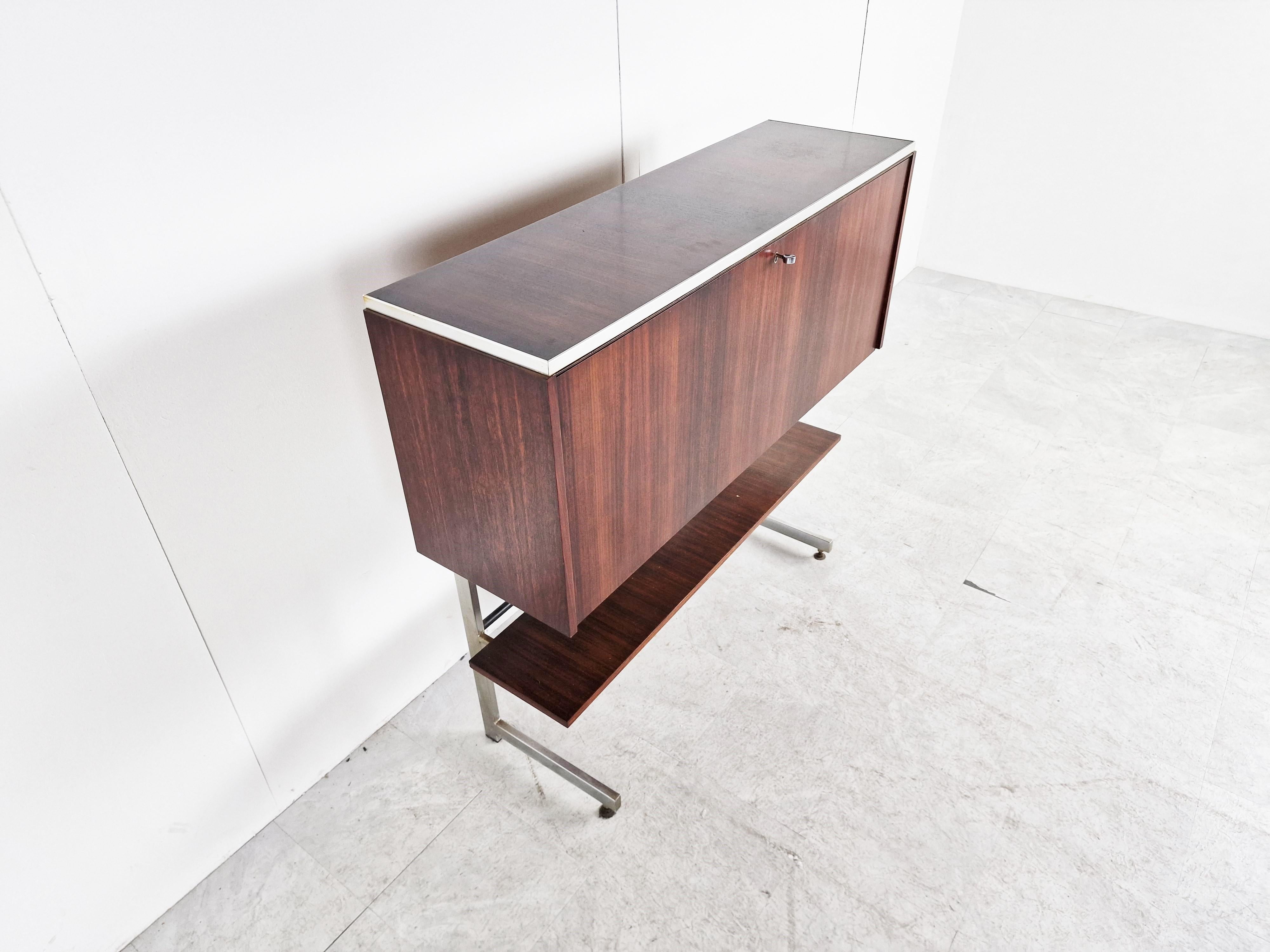 Chrome Mid Century Rosewood Bar Cabinet, 1960s