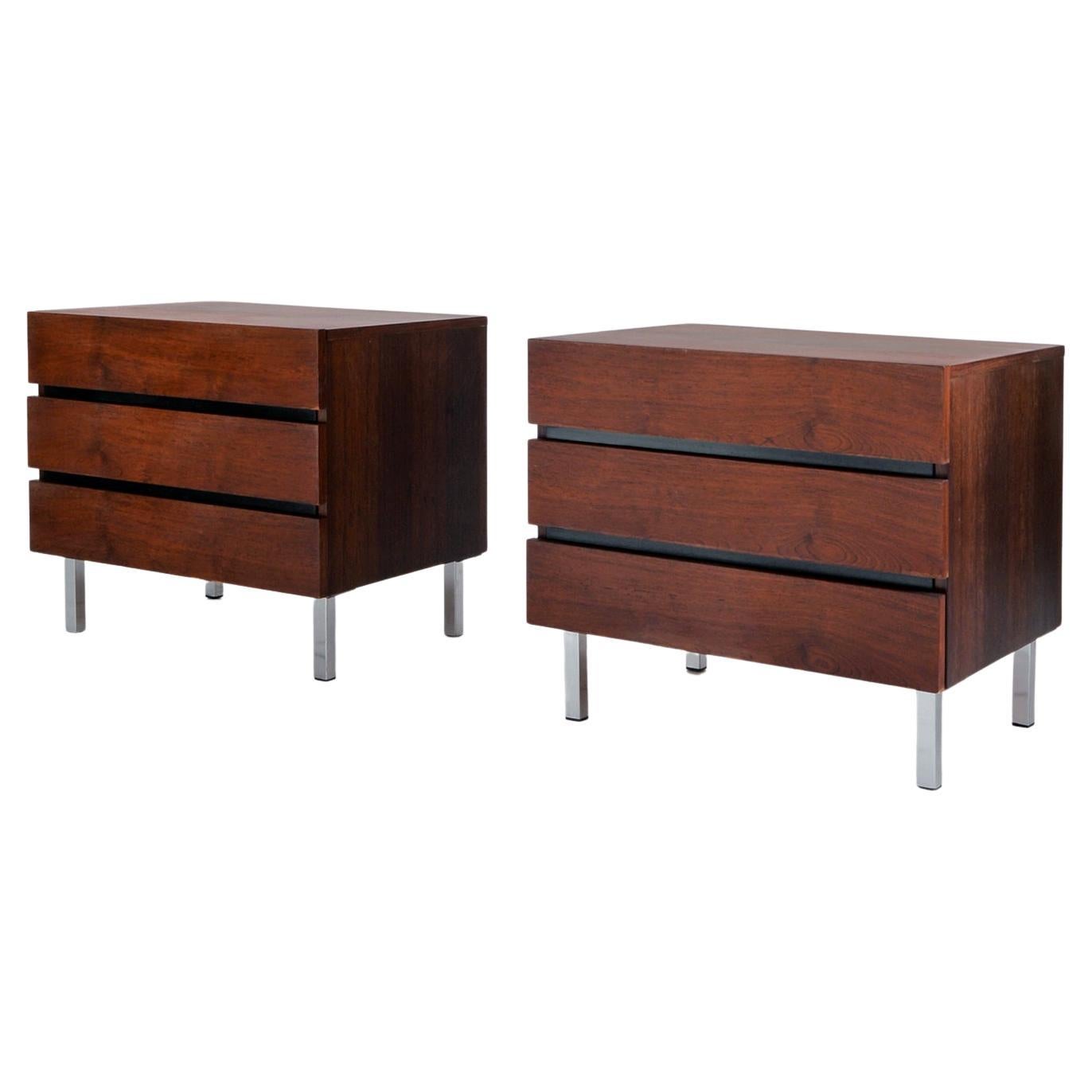 Mid Century Rosewood Bedside Cabinets with Three Drawers, Germany, c. 1960 For Sale