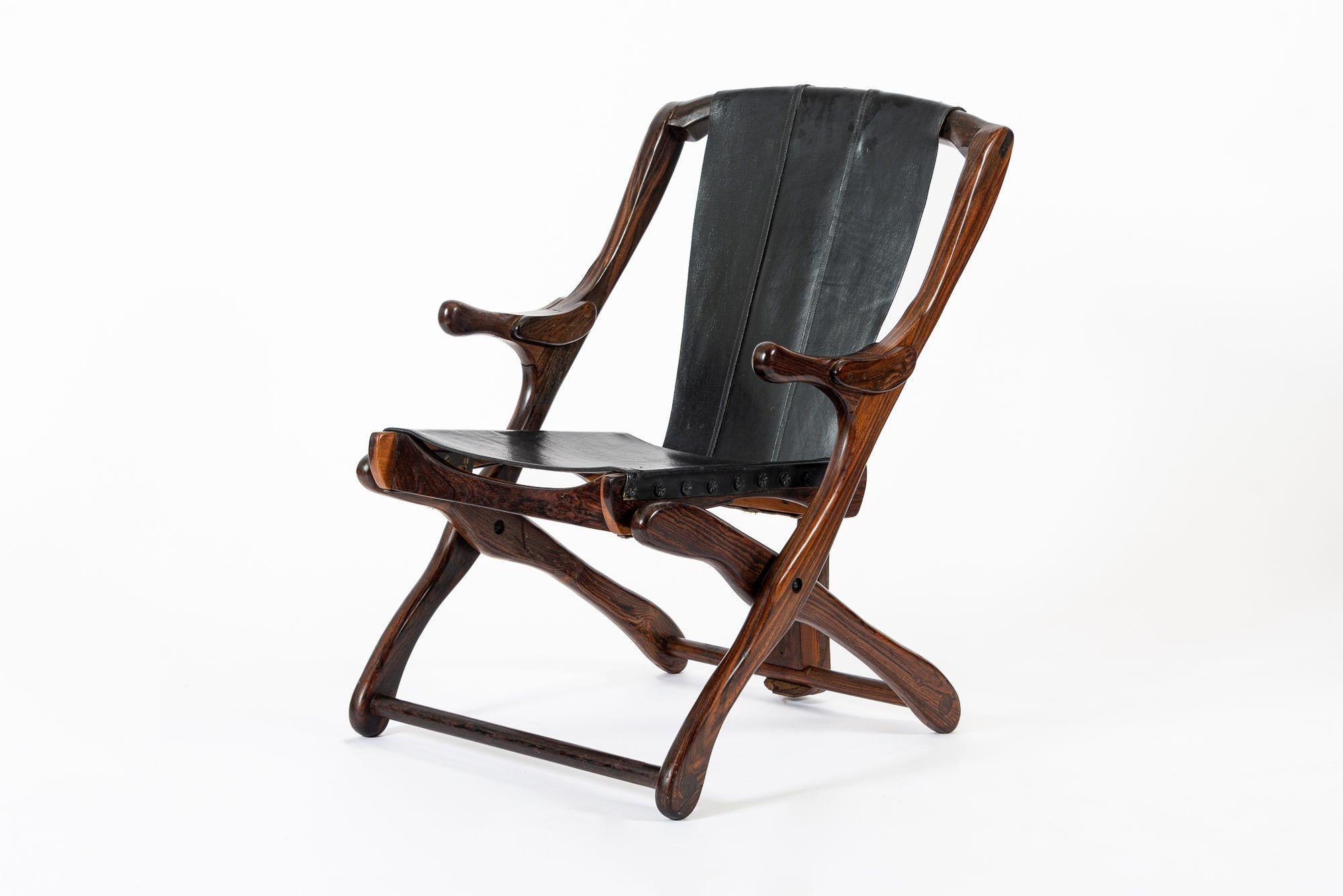 Mid Century Rosewood & Black Leather Folding Lounge Chair by Don Shoemaker For Sale 5