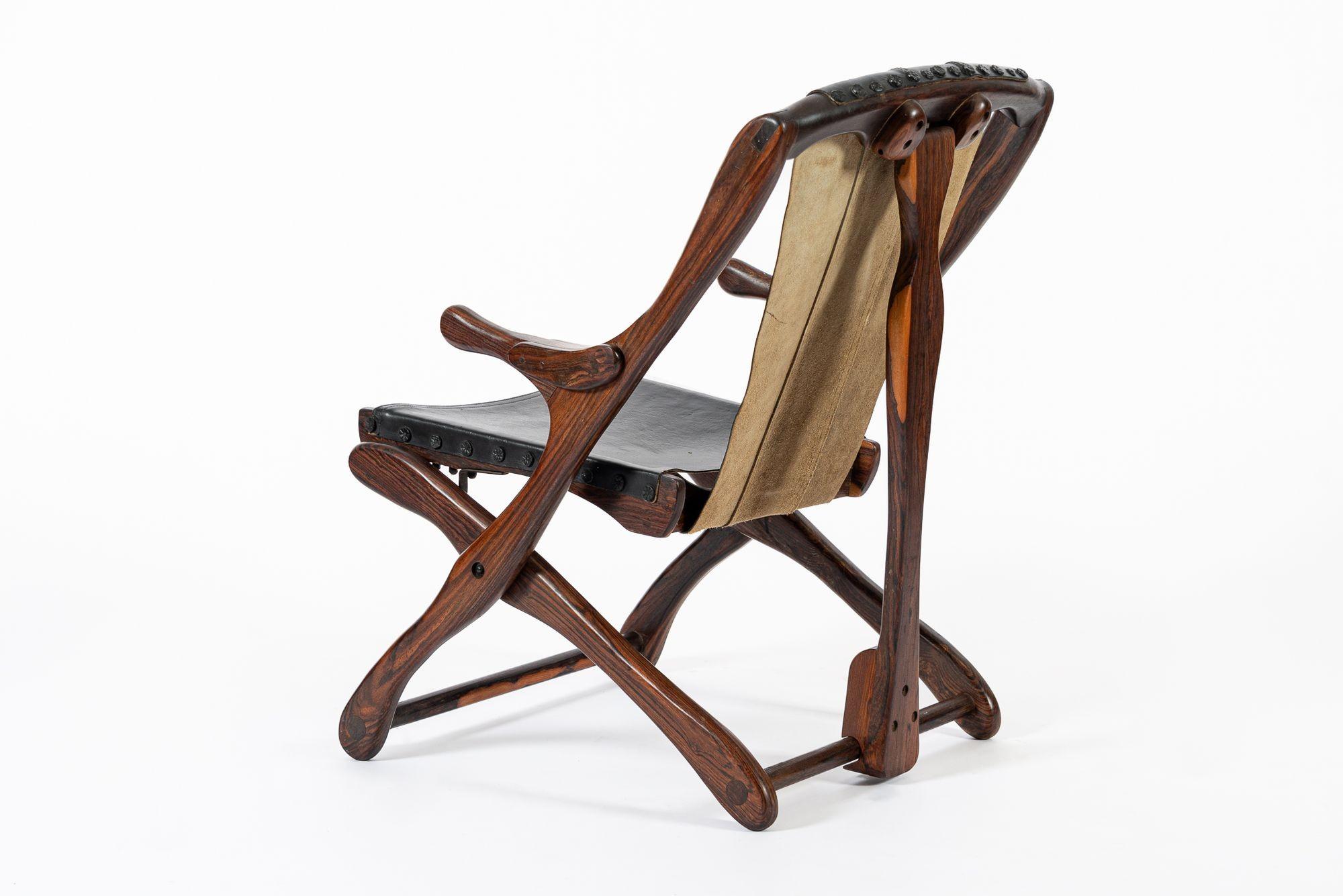 Mid Century Rosewood & Black Leather Folding Lounge Chair by Don Shoemaker For Sale 6