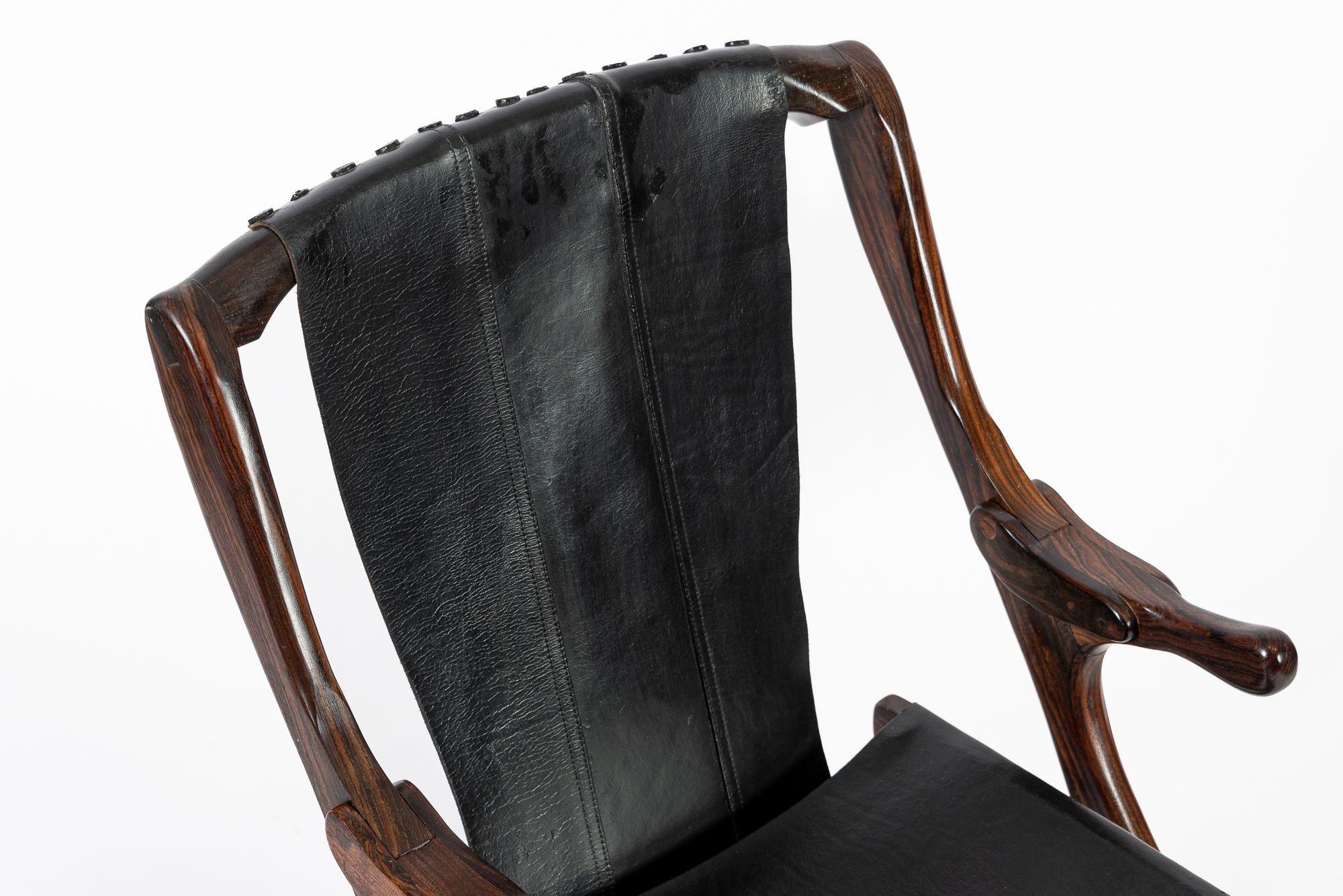 Mid Century Rosewood & Black Leather Folding Lounge Chair by Don Shoemaker For Sale 7