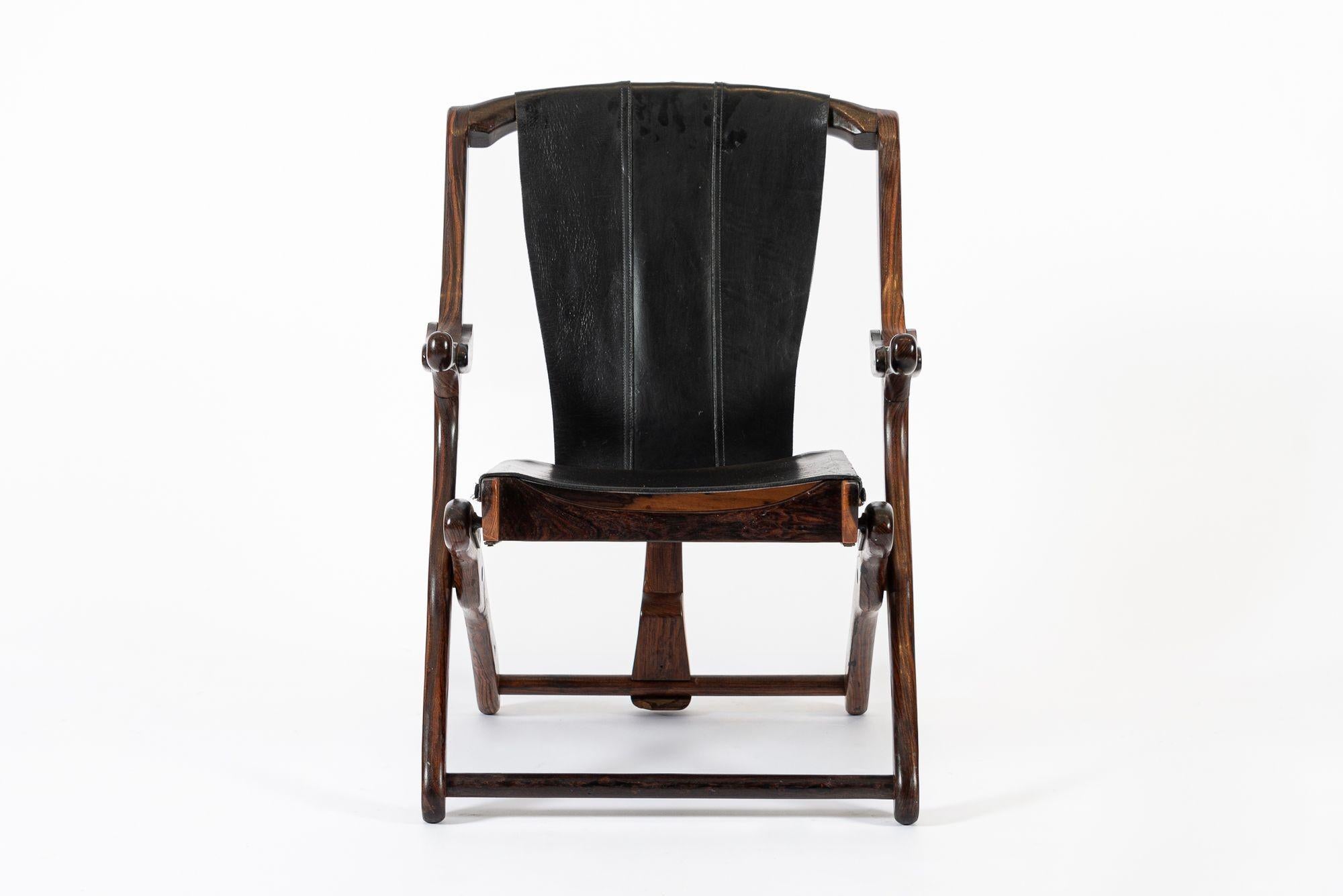 Mid-Century Modern Mid Century Rosewood & Black Leather Folding Lounge Chair by Don Shoemaker For Sale