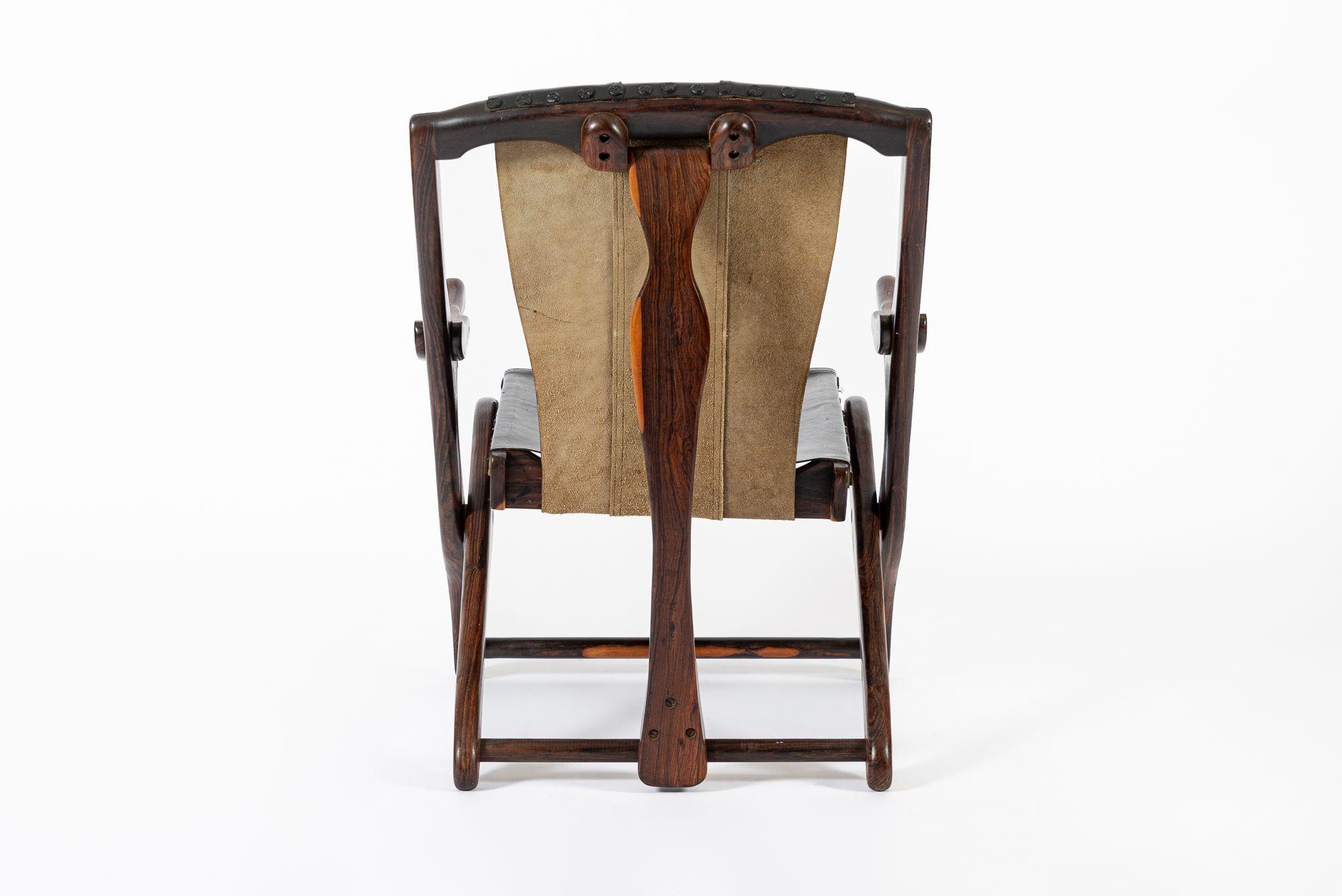 Mid Century Rosewood & Black Leather Folding Lounge Chair by Don Shoemaker In Good Condition For Sale In Detroit, MI