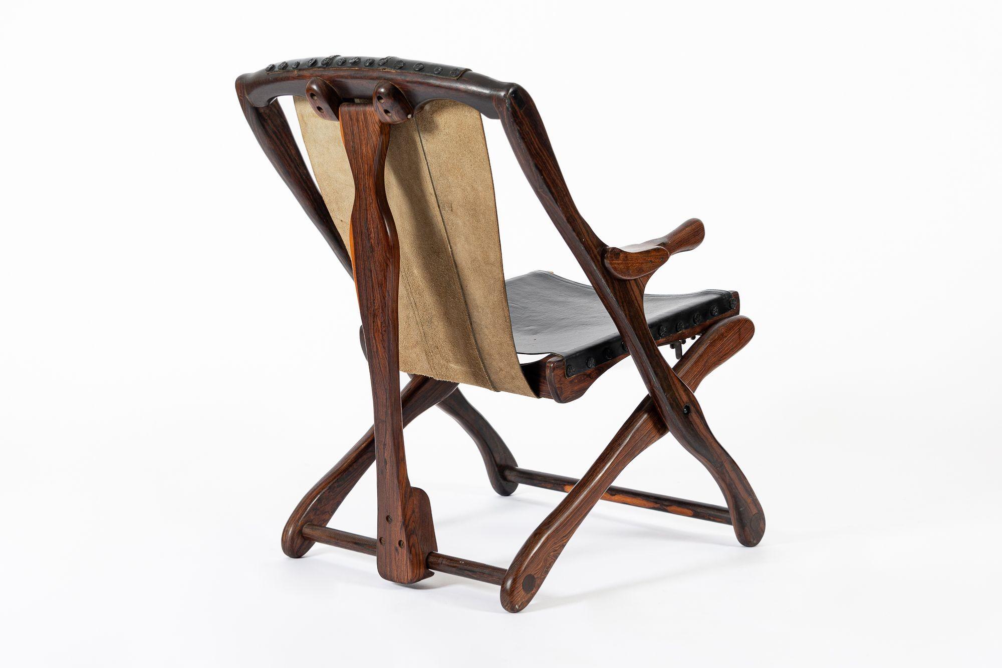 Mid-20th Century Mid Century Rosewood & Black Leather Folding Lounge Chair by Don Shoemaker For Sale