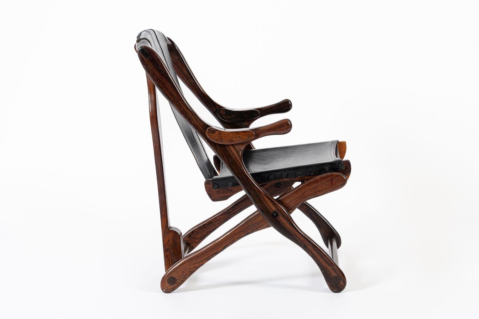 Mid Century Rosewood & Black Leather Folding Lounge Chair by Don Shoemaker For Sale 1