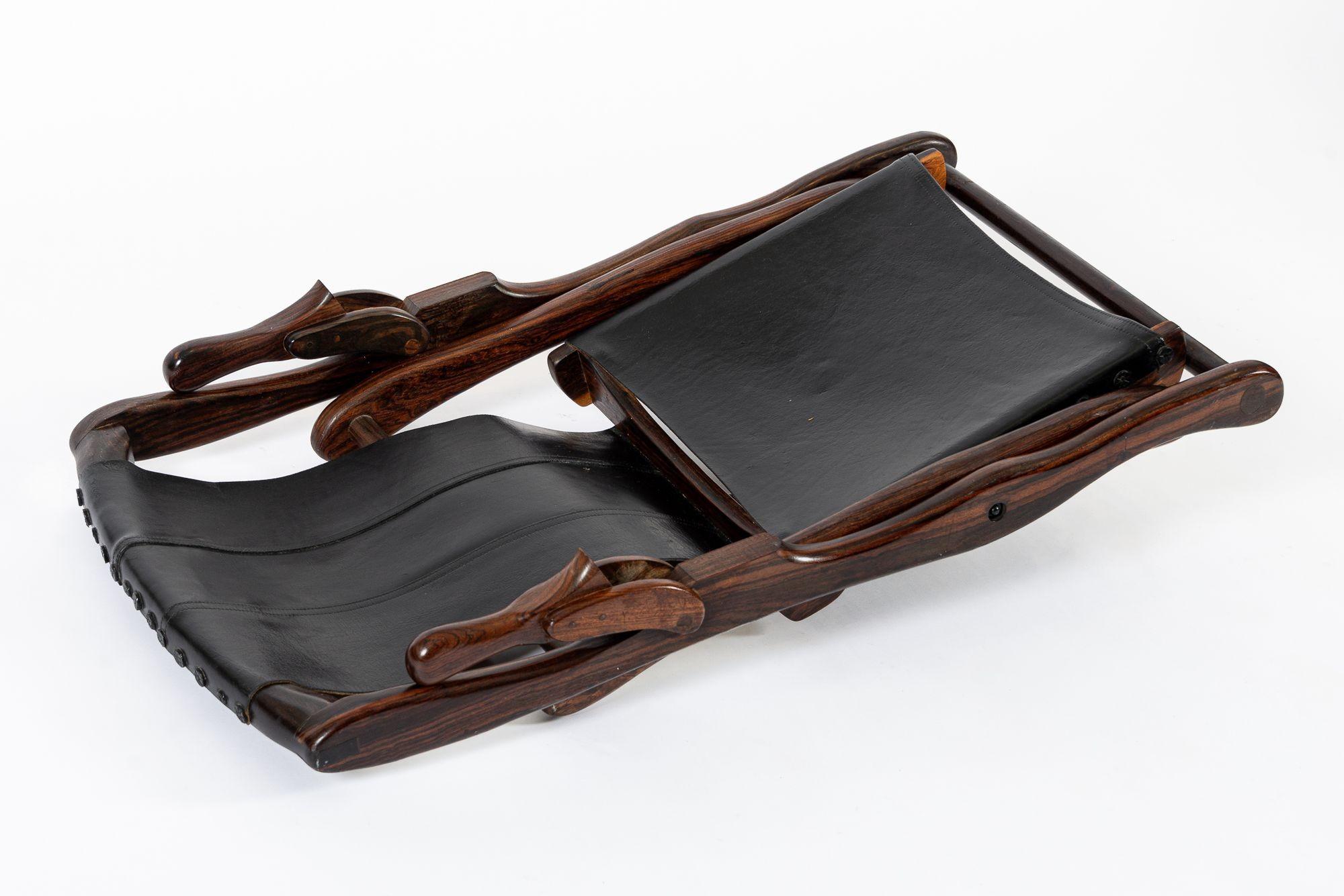 Mid Century Rosewood & Black Leather Folding Lounge Chair by Don Shoemaker For Sale 3