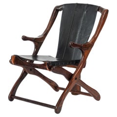 Mid Century Rosewood & Black Leather Folding Lounge Chair by Don Shoemaker