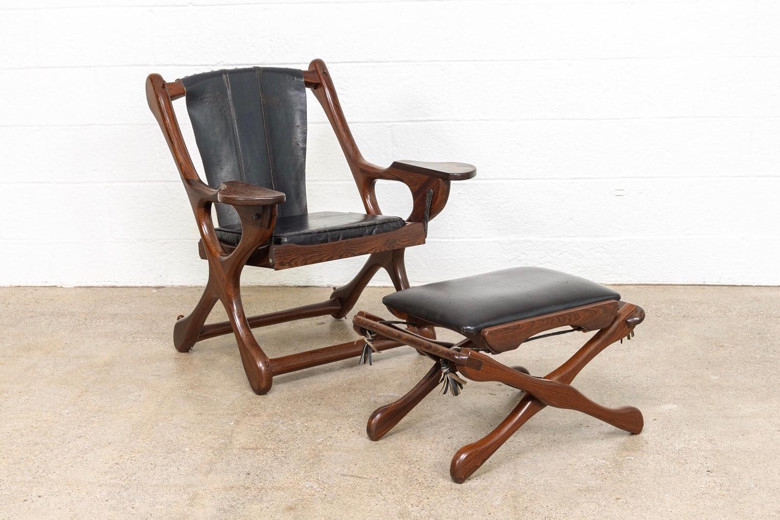 Mid-Century Modern Mid Century Rosewood & Black Leather Lounge Chair and Ottoman by Don Shoemaker