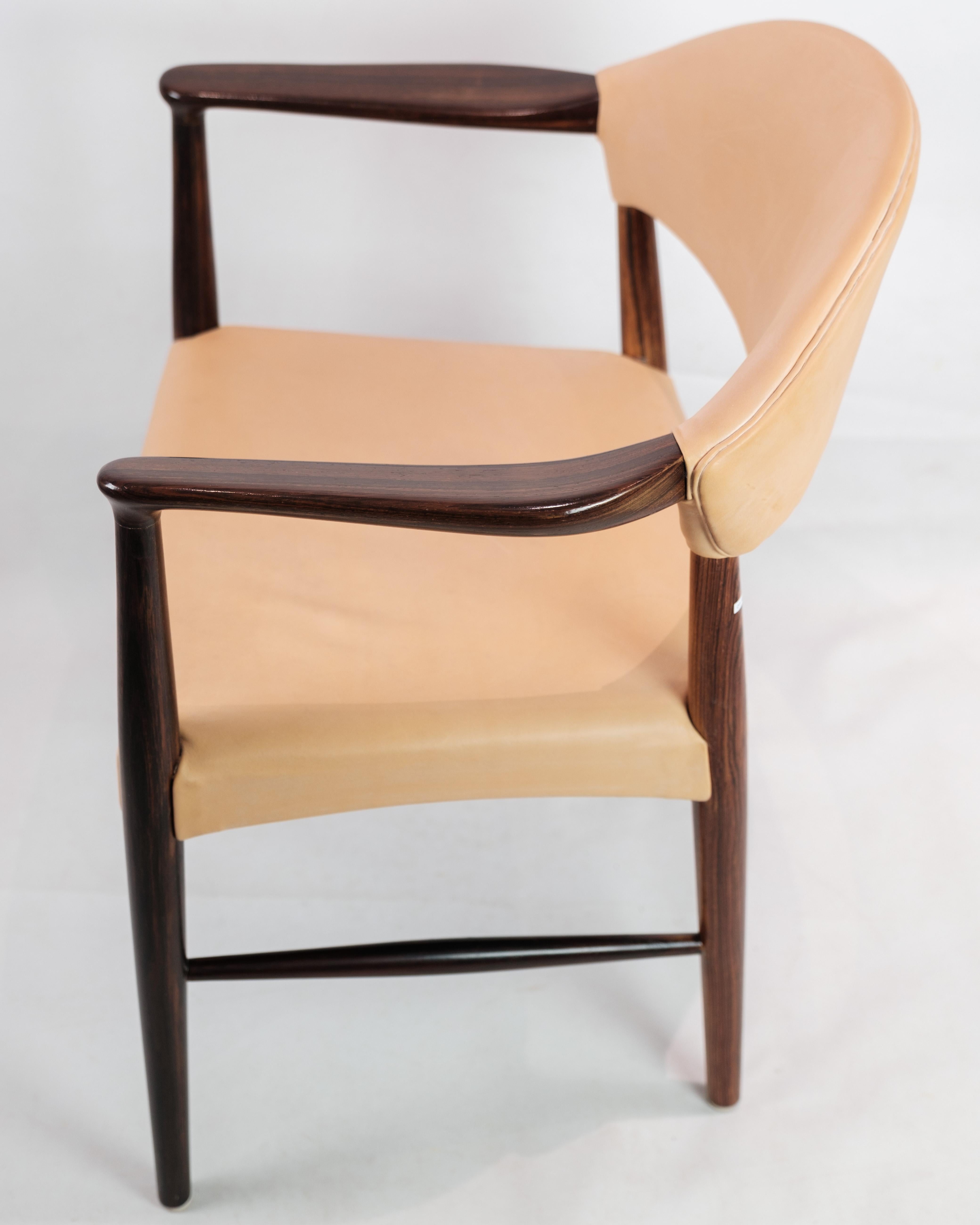 Cuir Chaise de bureau fabriquée en bois de rose par Kurt Olsen des années 1960 en vente