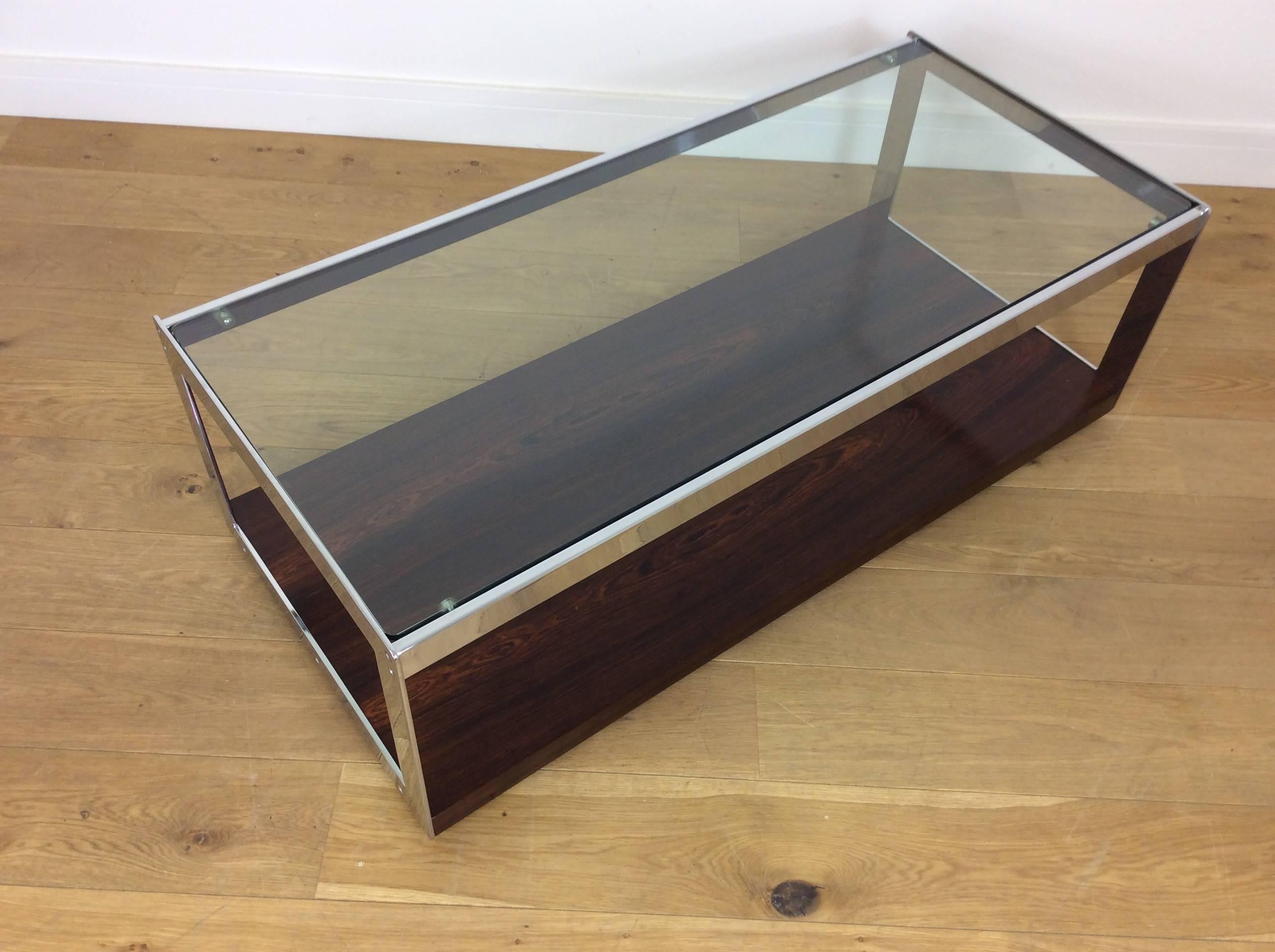 Midcentury Rosewood Chrome and Glass Table by Merrow Associates 4