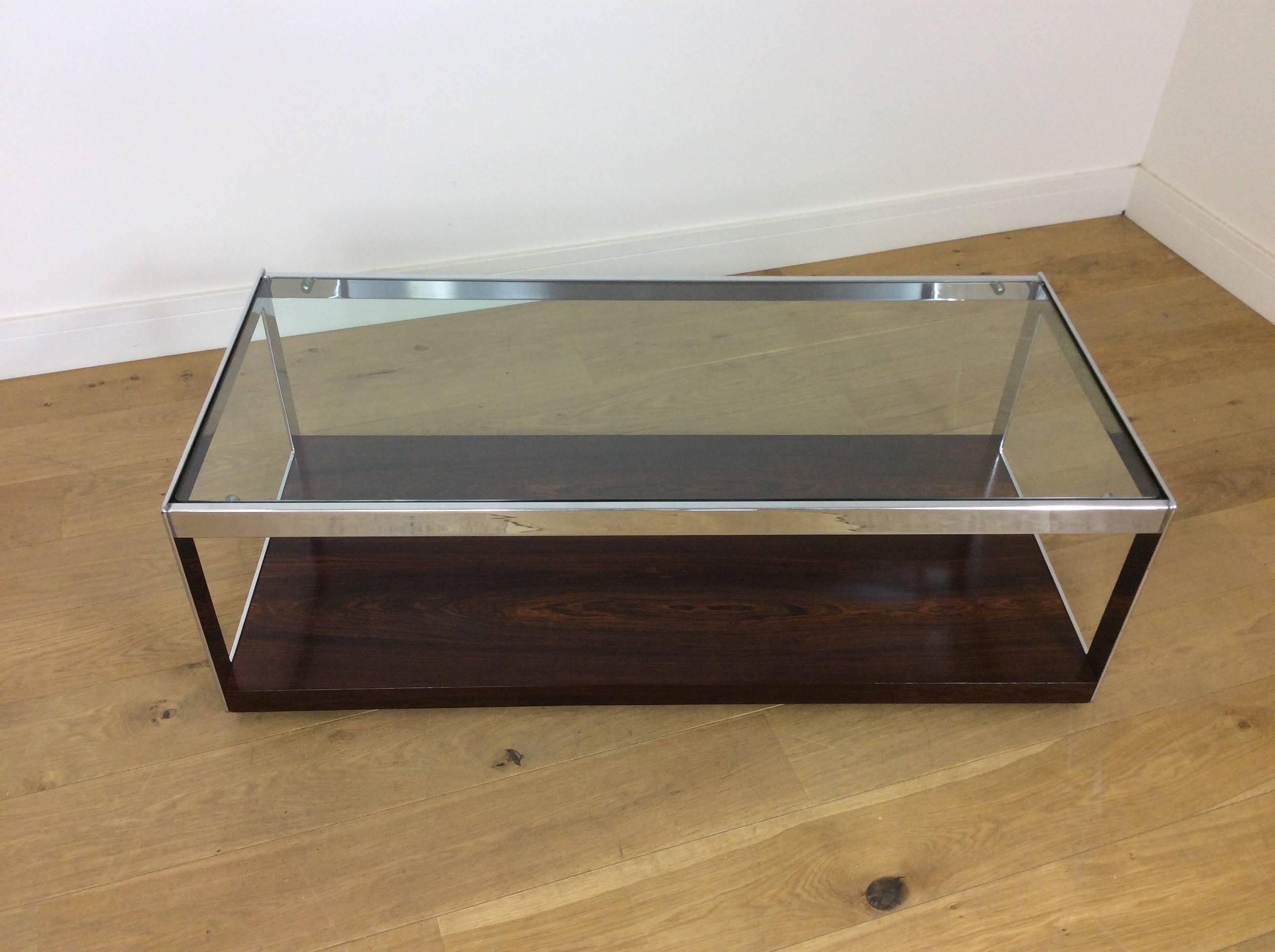 Mid-Century Modern Midcentury Rosewood Chrome and Glass Table by Merrow Associates