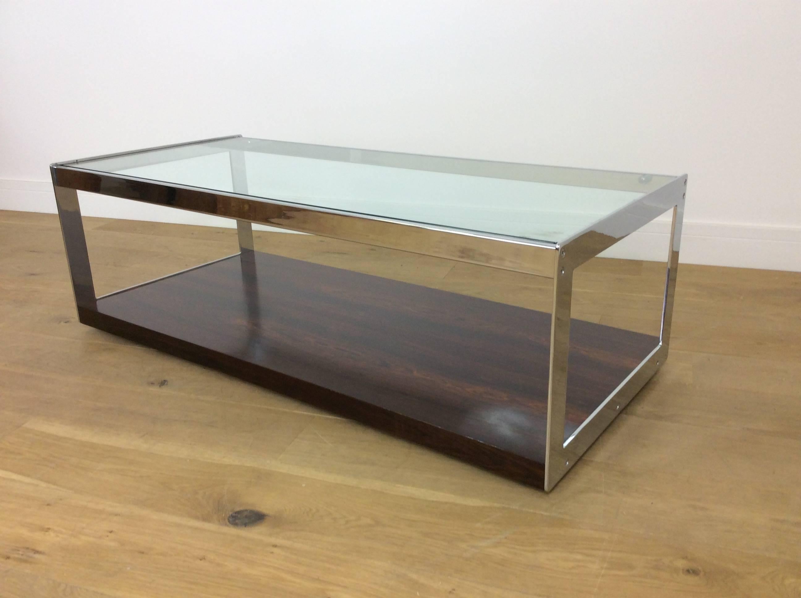English Midcentury Rosewood Chrome and Glass Table by Merrow Associates