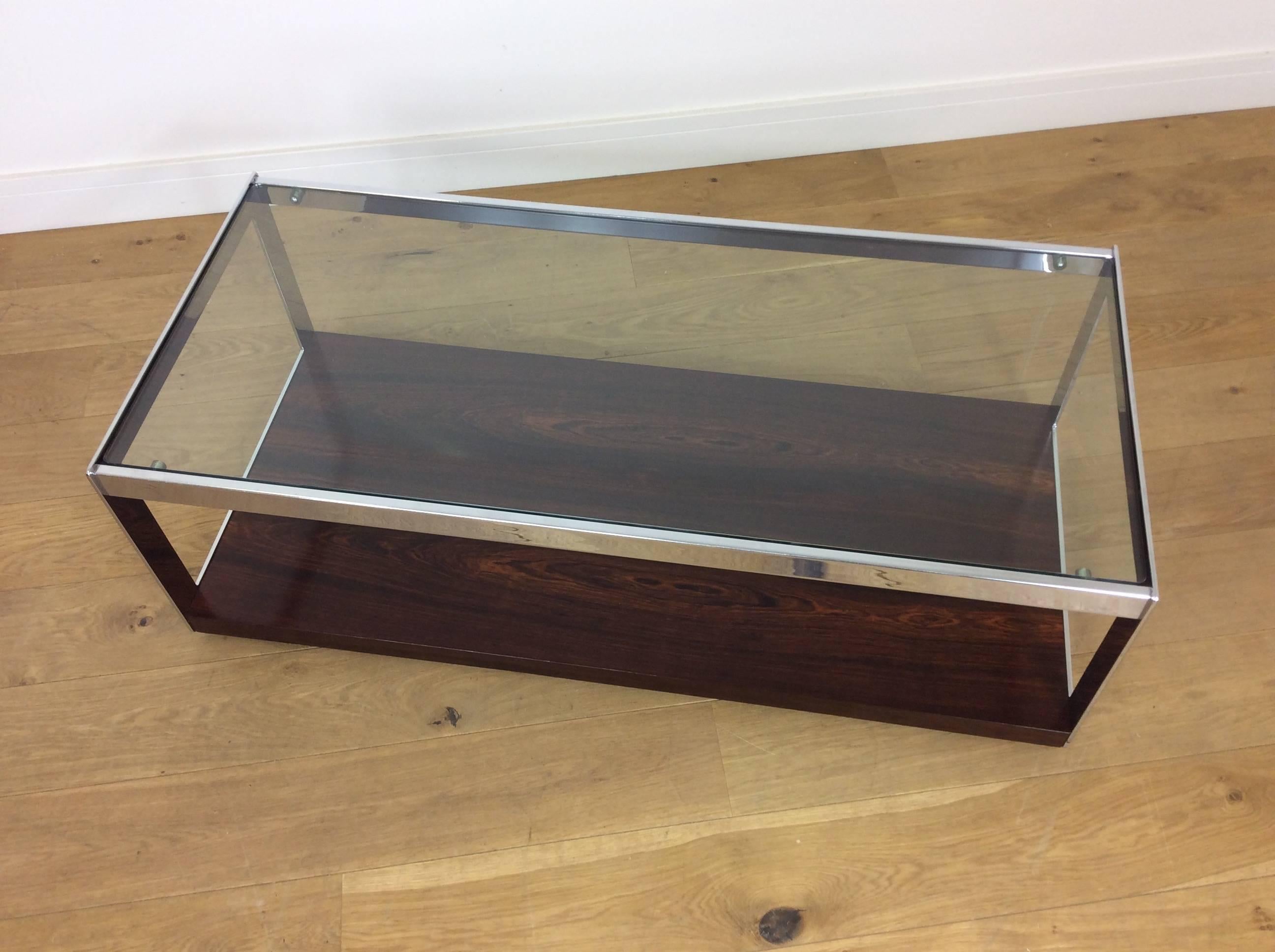 Midcentury Rosewood Chrome and Glass Table by Merrow Associates In Excellent Condition In London, GB