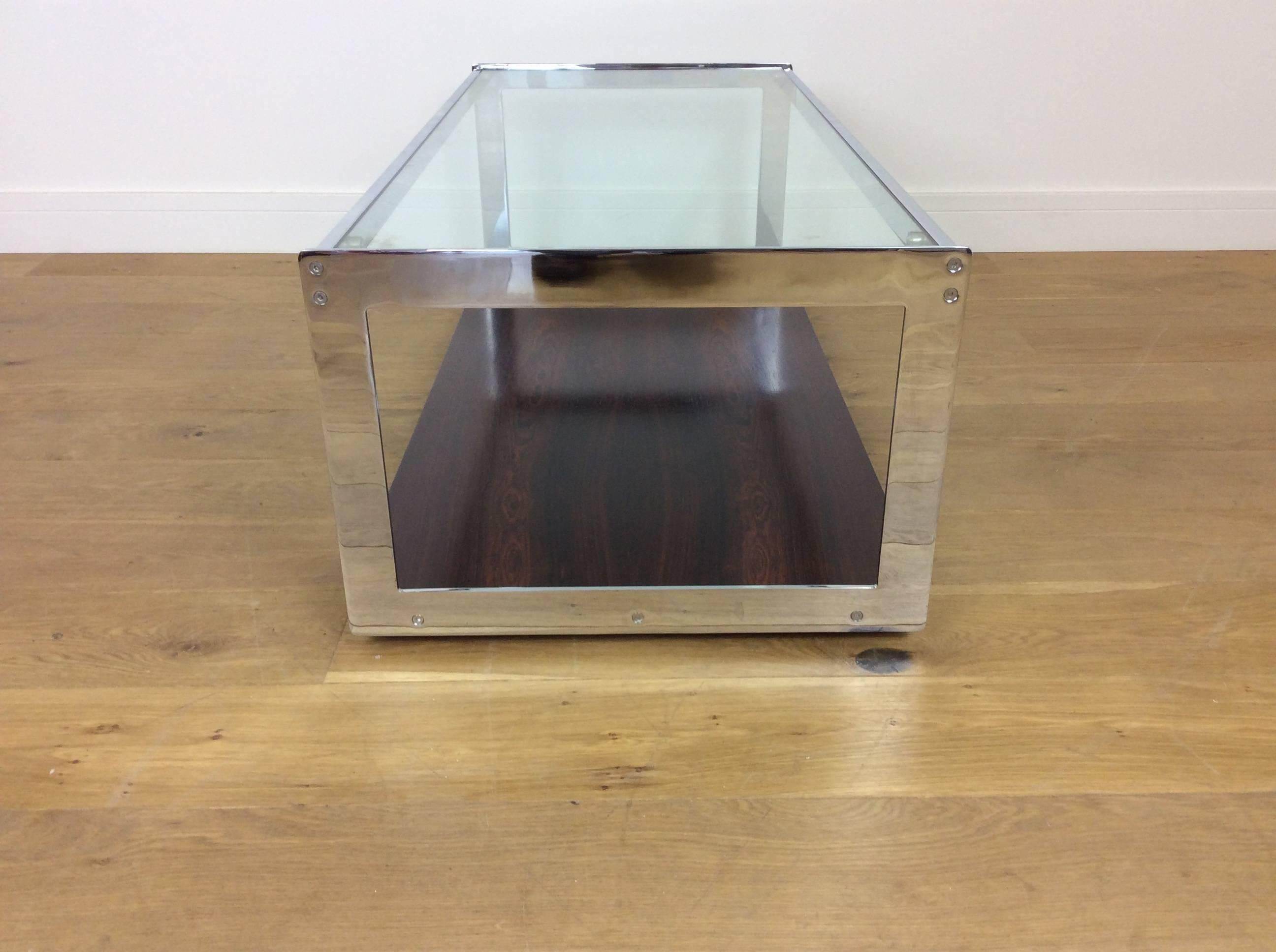 20th Century Midcentury Rosewood Chrome and Glass Table by Merrow Associates