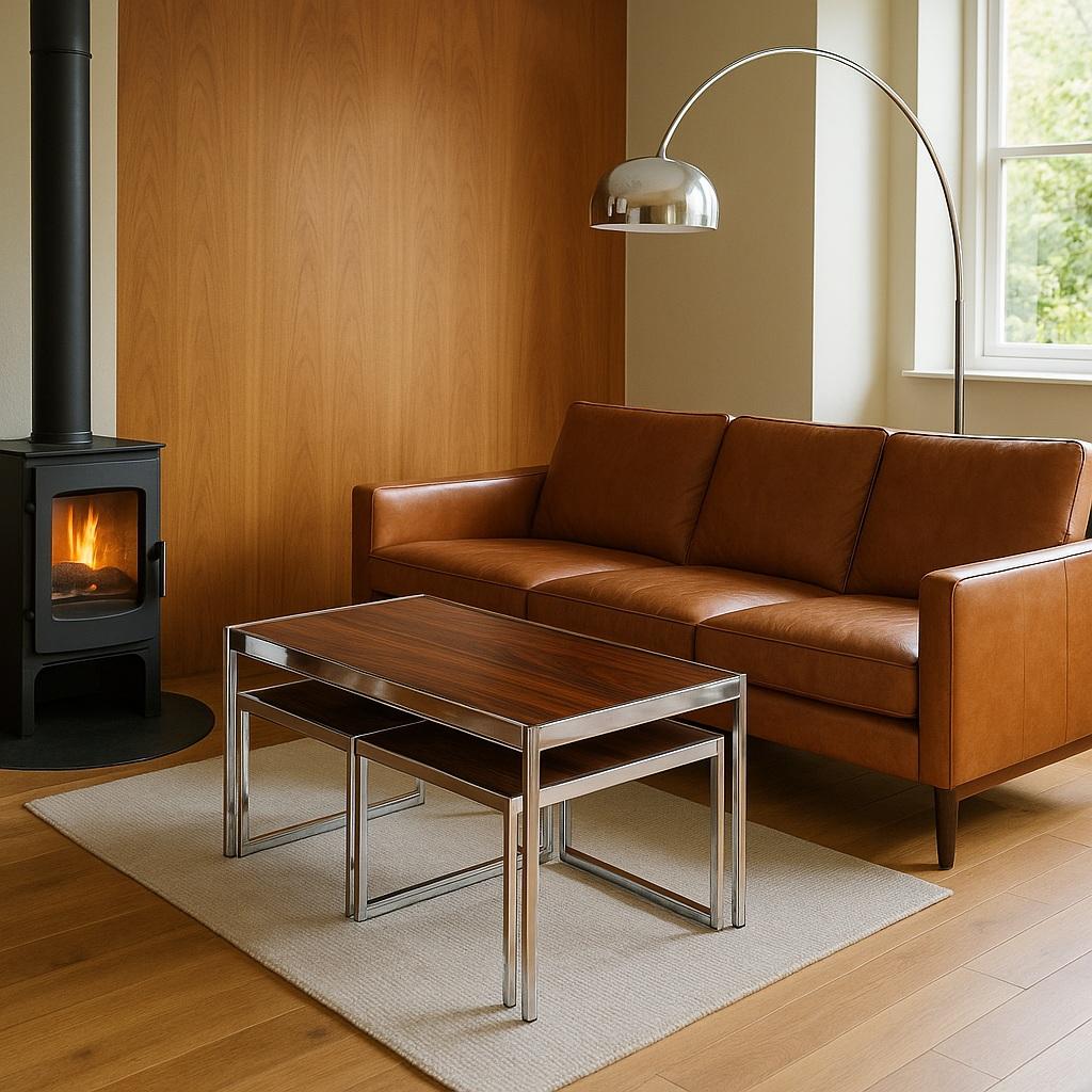 Mid-Century Rosewood & Chrome Nesting Coffee Table Set by Howard Miller for MDA For Sale 7