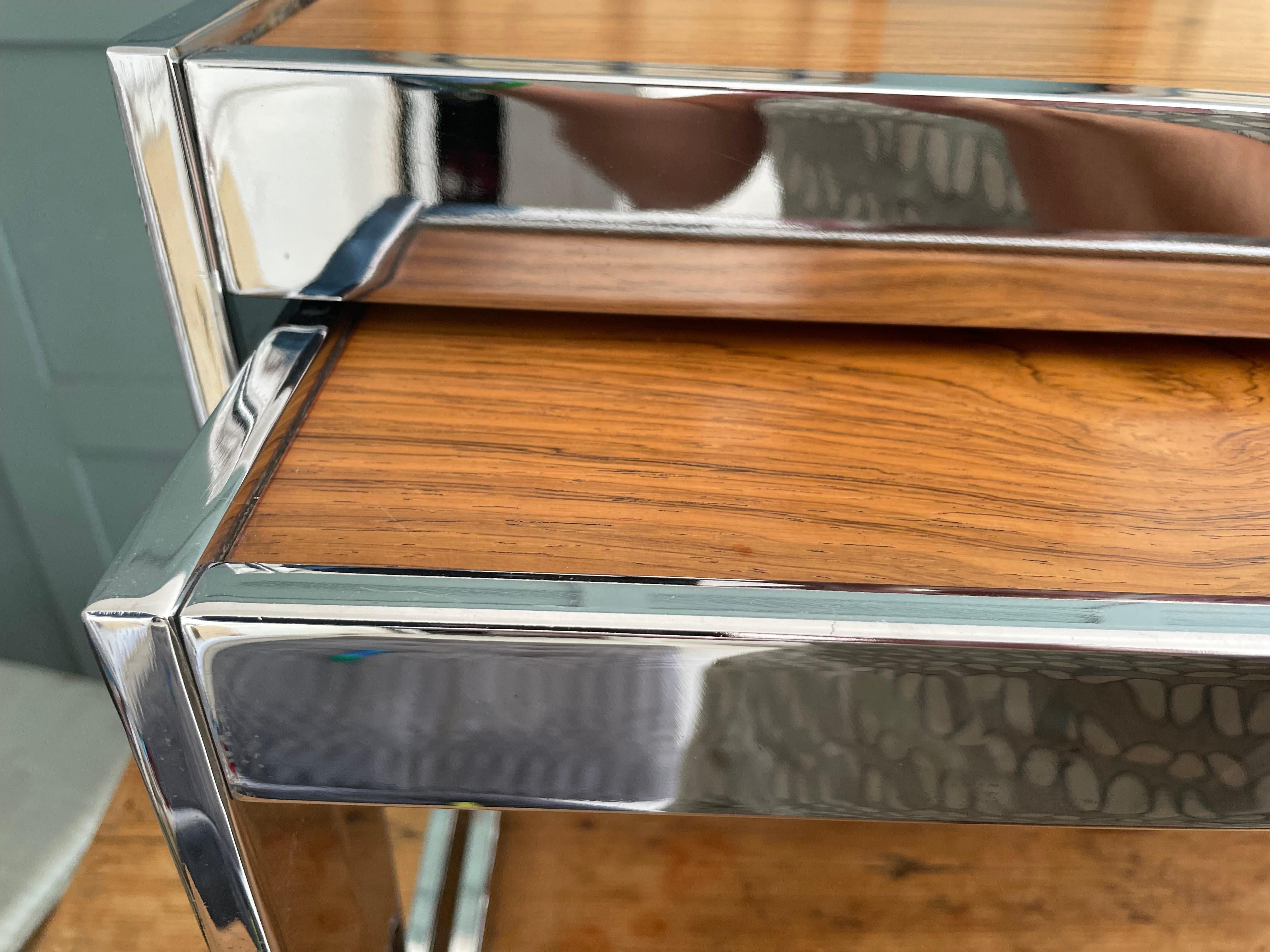 Brushed Mid-Century Rosewood & Chrome Nesting Coffee Table Set by Howard Miller for MDA For Sale