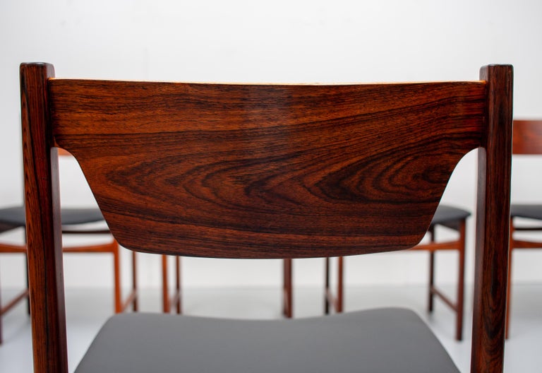 Mid Century wooden Dining Chairs Black Leather For Sale at 1stDibs