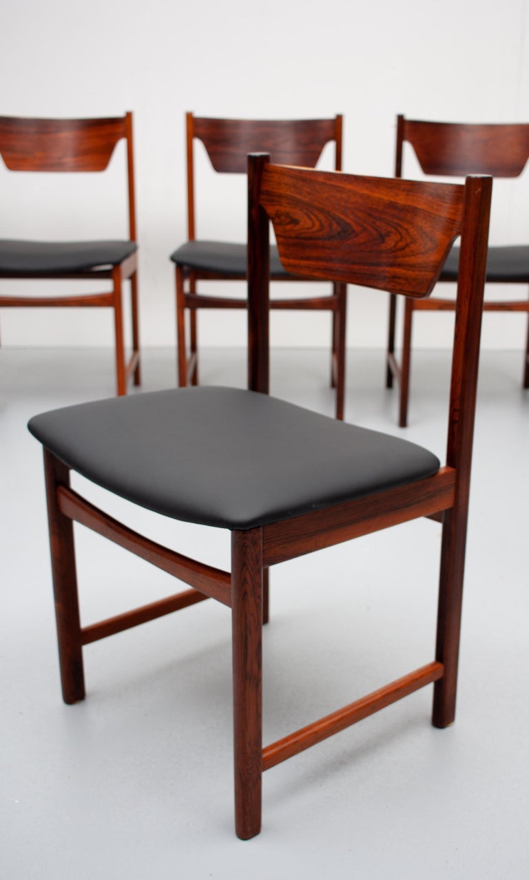Mid Century wooden Dining Chairs Black Leather For Sale at 1stDibs