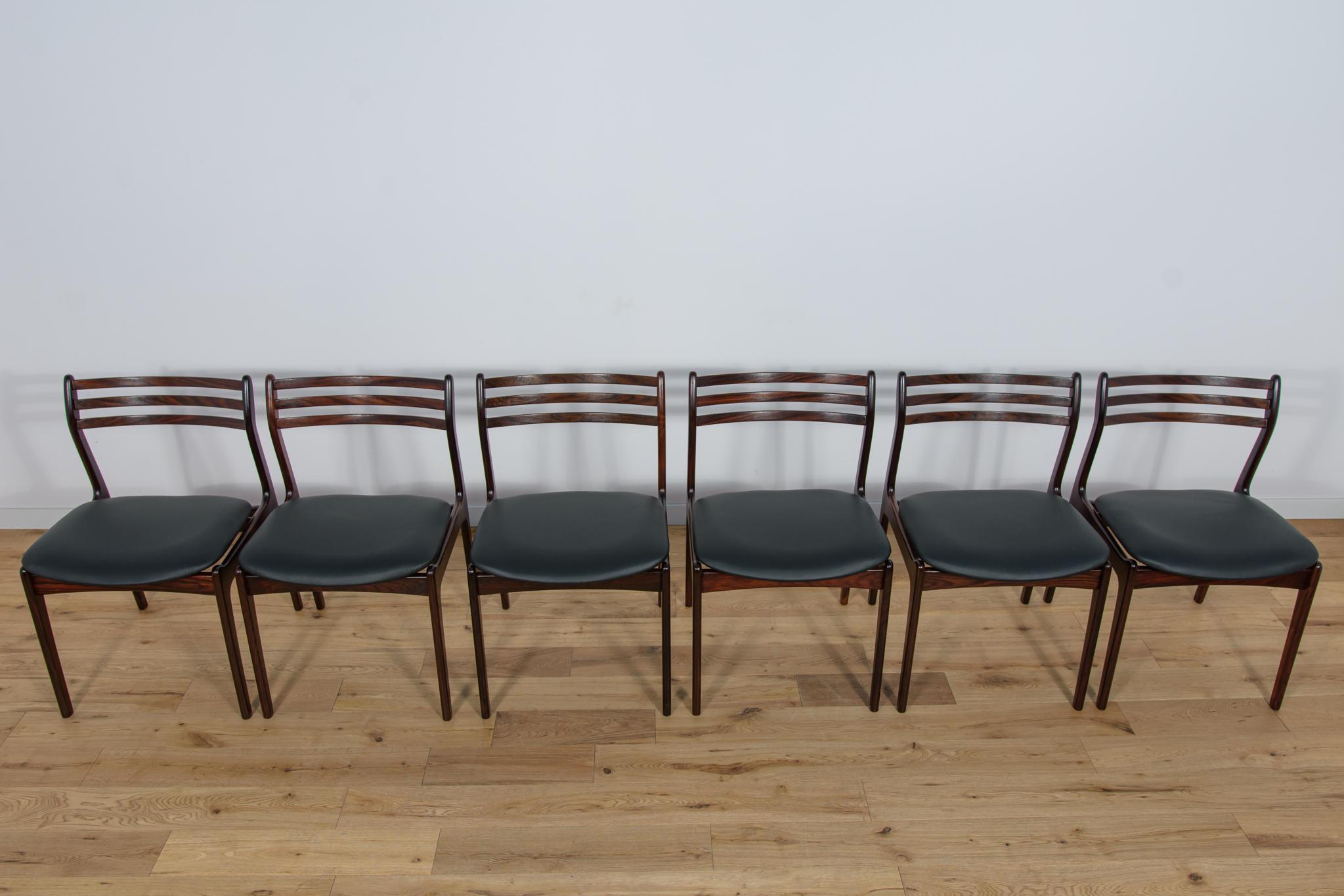  Esszimmerstühle aus Rosenholz von Vestervig Eriksen für Brdr. aus der Mitte des Jahrhunderts. Tromborg. (Moderne der Mitte des Jahrhunderts) im Angebot