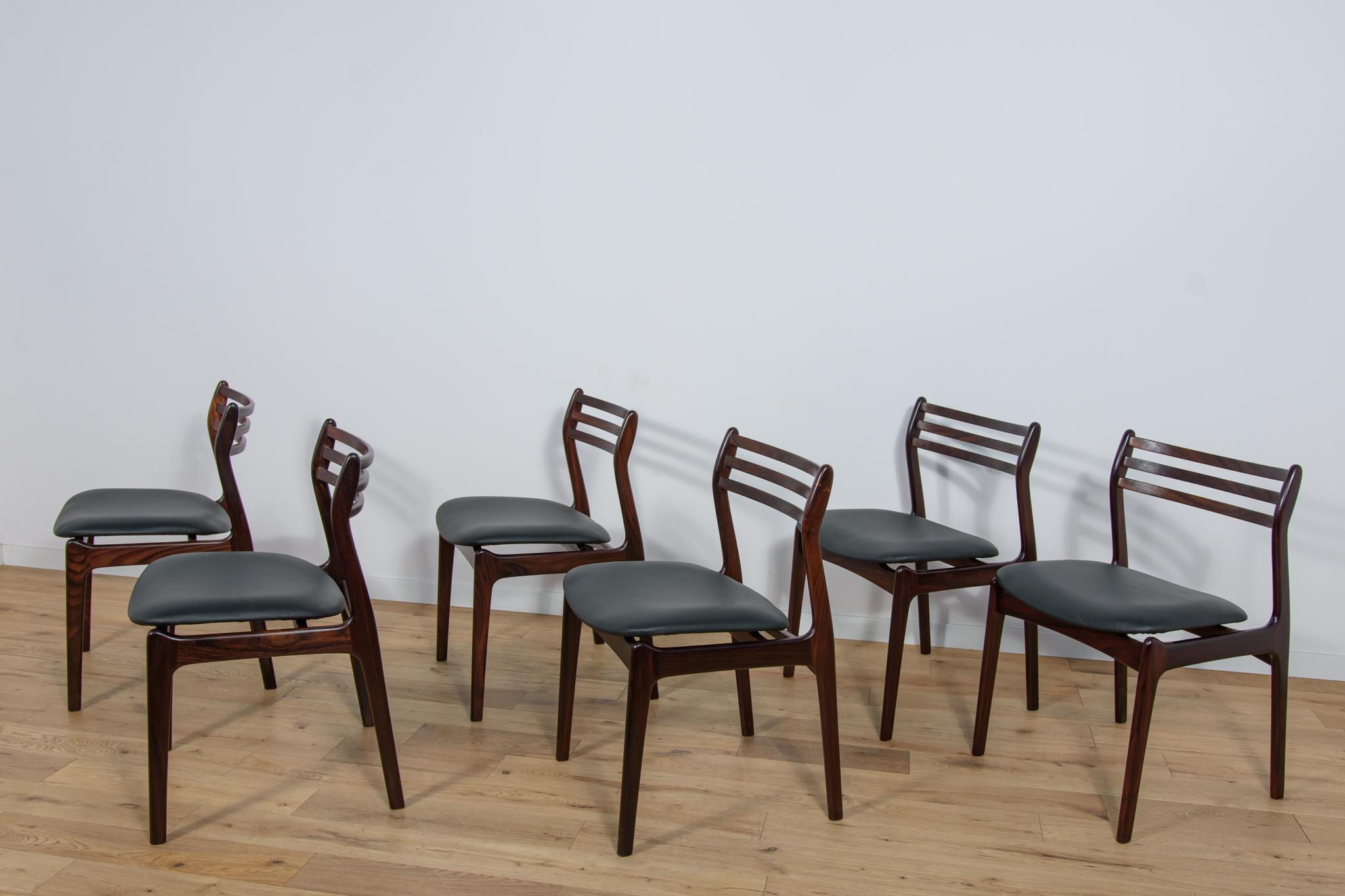  Esszimmerstühle aus Rosenholz von Vestervig Eriksen für Brdr. aus der Mitte des Jahrhunderts. Tromborg. (Holzarbeit) im Angebot