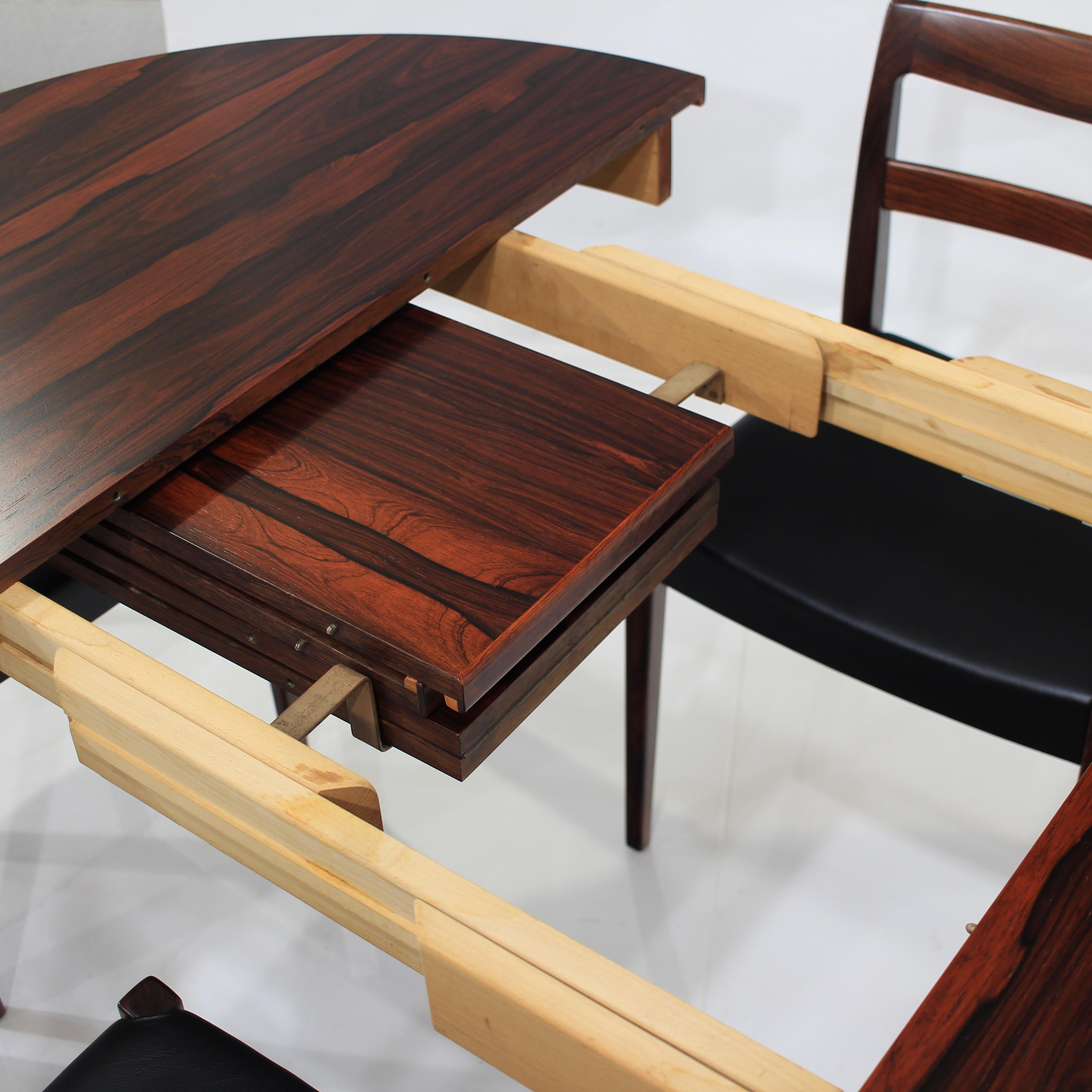 Leather Mid-Century Rosewood Dining Set Table and Chairs by Nils Jonsson