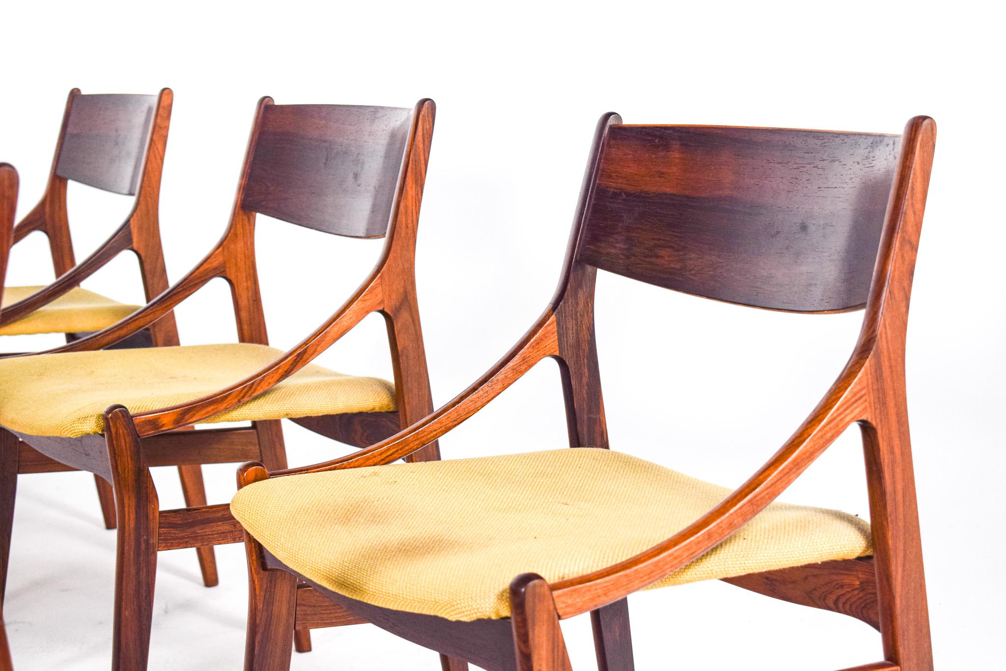 Fabric Mid-Century Rosewood Dinning Chairs by Vestervig Erikson for Brdr. Tromborg For Sale