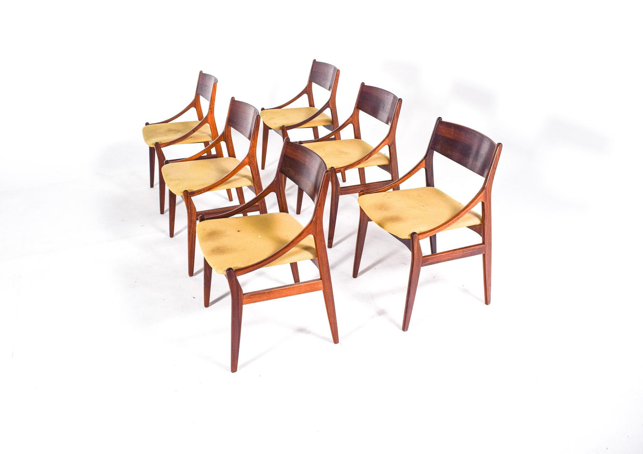 Chaises de salle à manger en bois de rose du milieu du siècle par Vestervig Erikson pour Brdr. Tromborg en vente 1