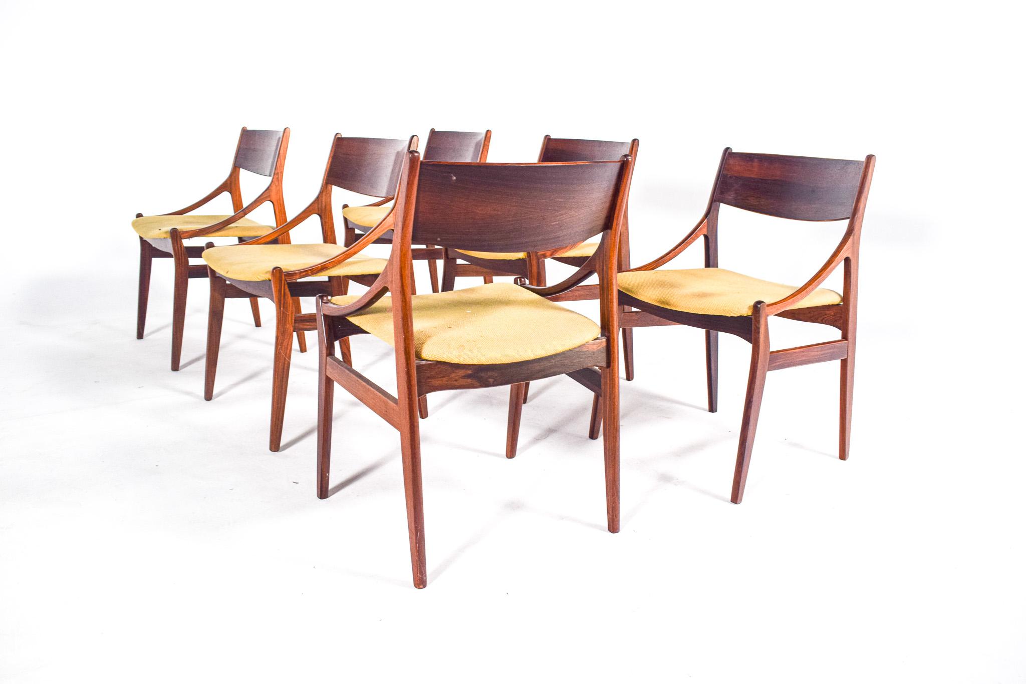 Chaises de salle à manger en bois de rose du milieu du siècle par Vestervig Erikson pour Brdr. Tromborg en vente 2