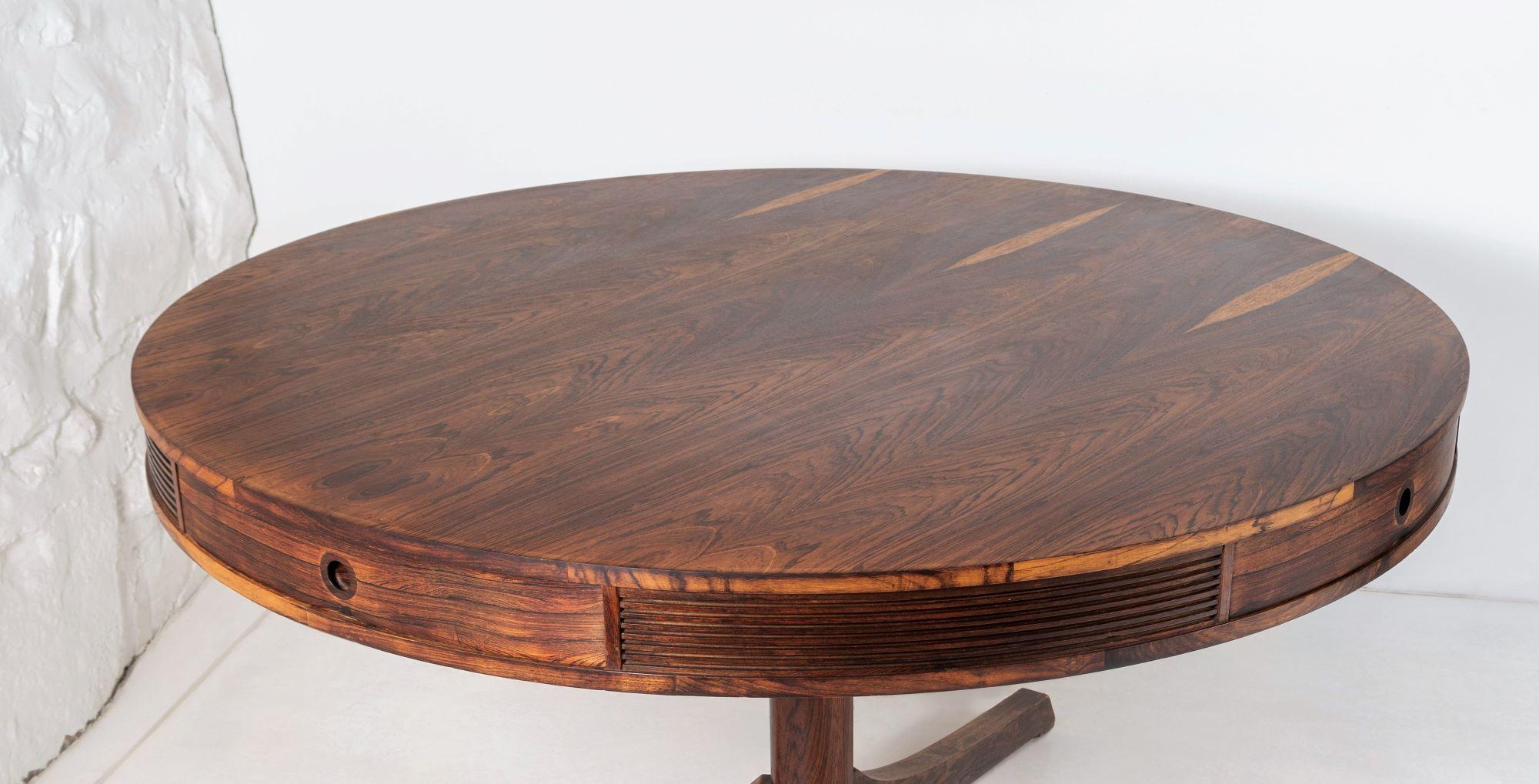 Mid Century Rosewood Drum 6 Person Round Dining Table By Robert Heritage 8