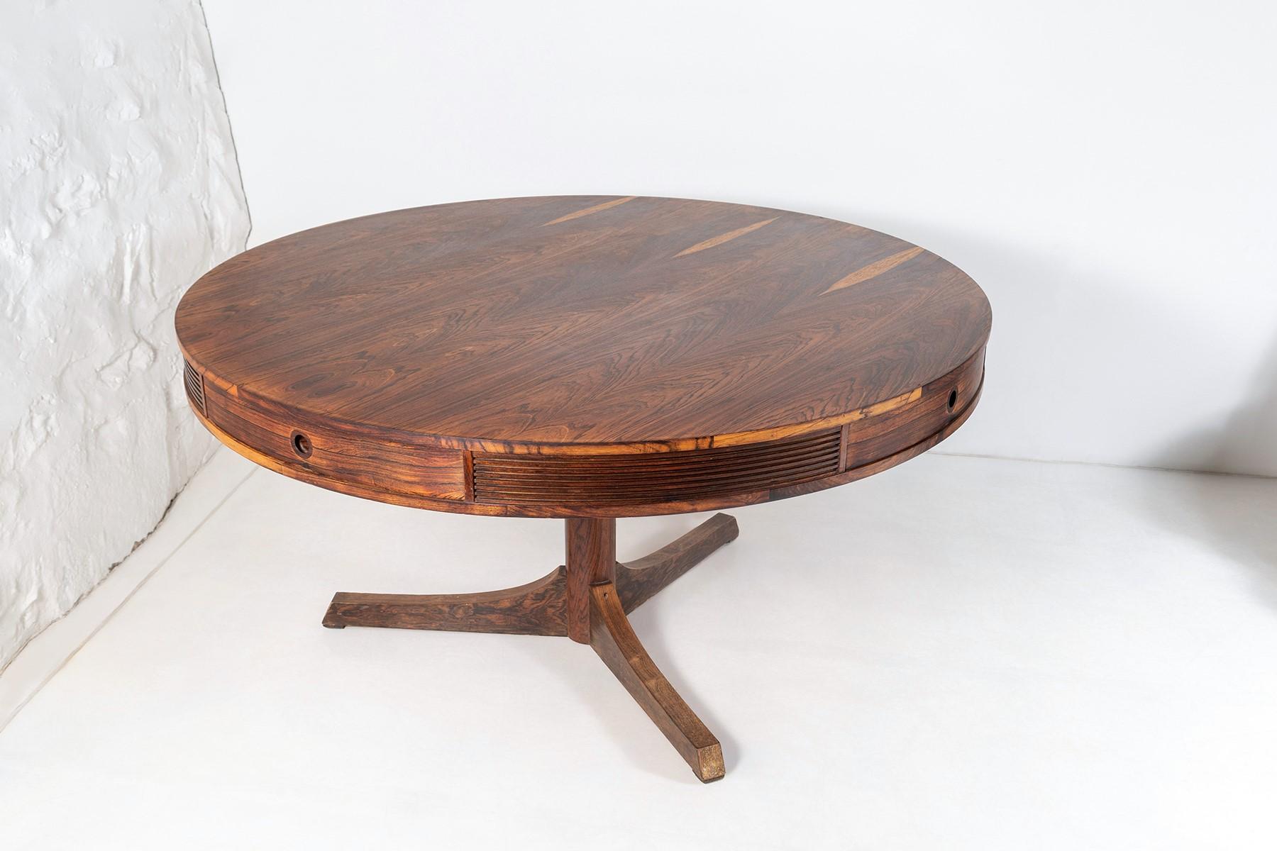 British Mid Century Rosewood Drum 6 Person Round Dining Table By Robert Heritage