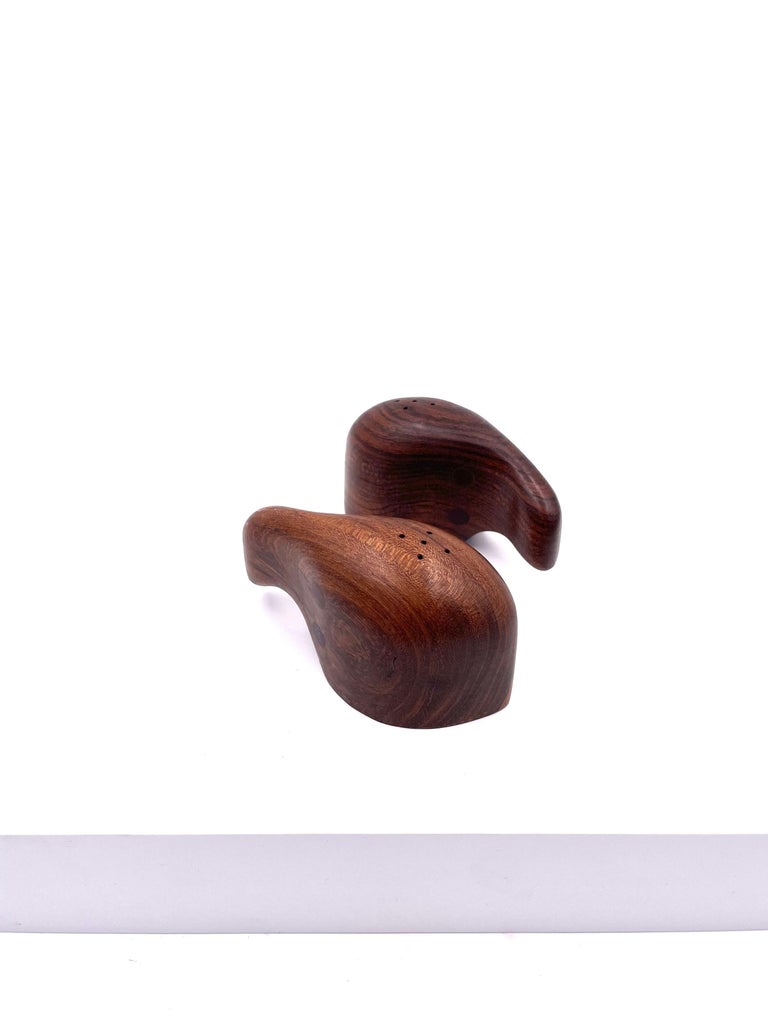 Hand-Crafted Mid Century Rosewood “Elephant” Salt & Pepper Shakers For Sale