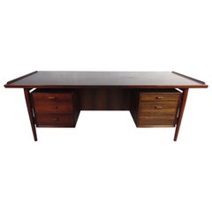 Midcentury Rosewood Executive Desk with Finished Back