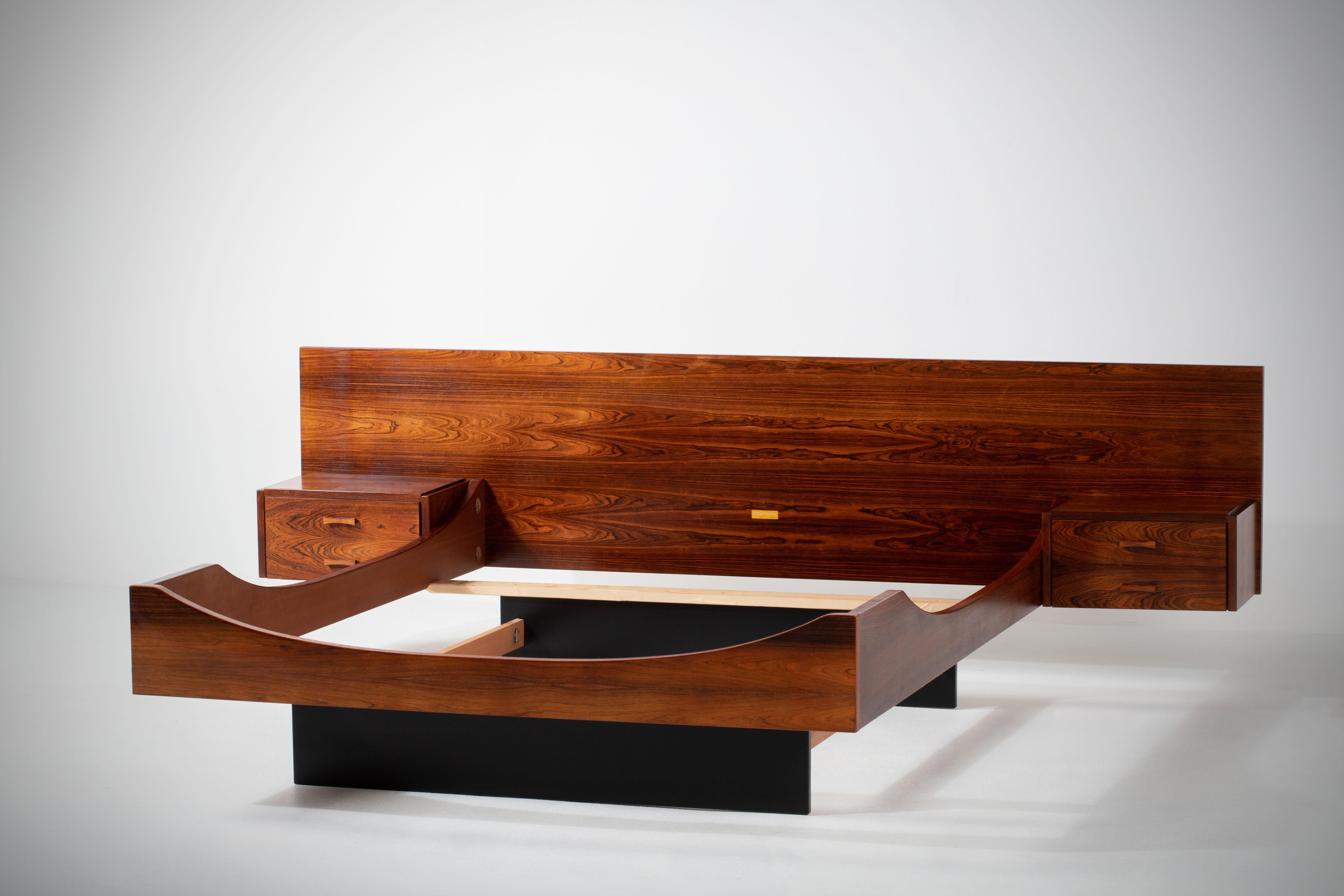 Mid-Century Modern Mid-Century Rosewood Frame and Headboard by Luigi Bartolini For Sale