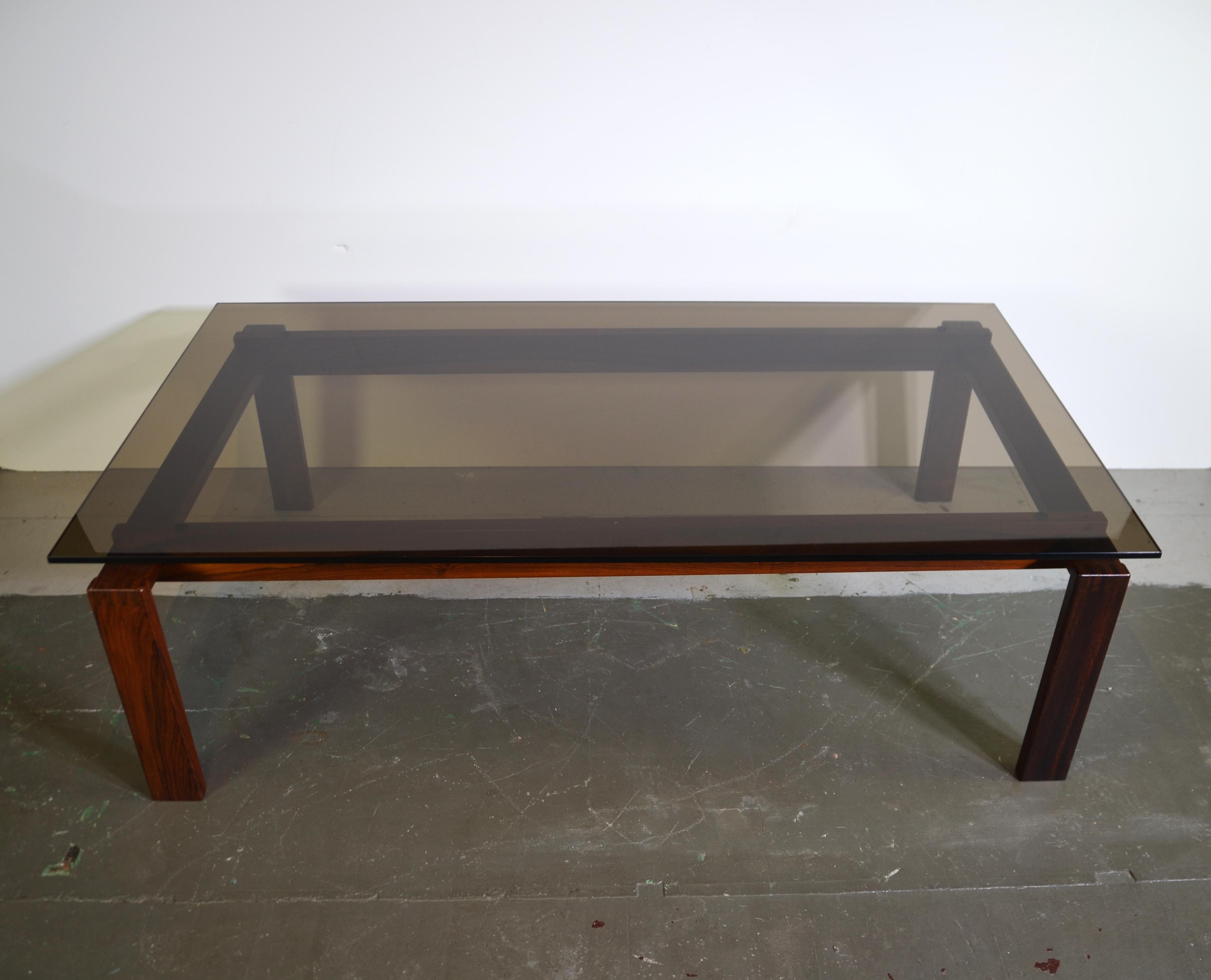 Danish Mid-Century Rosewood Glass Top Coffee For Sale