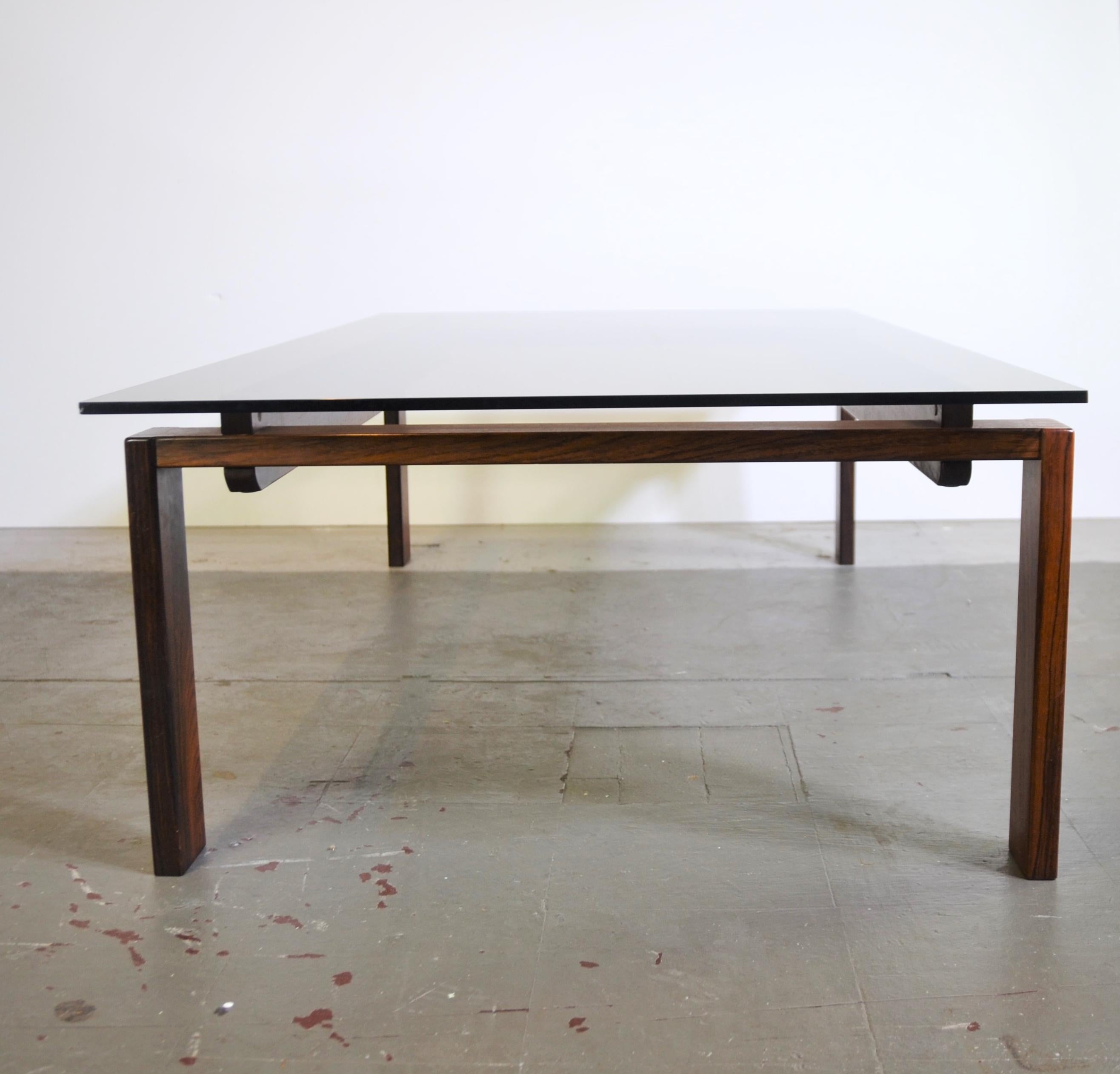 Mid-20th Century Mid-Century Rosewood Glass Top Coffee For Sale