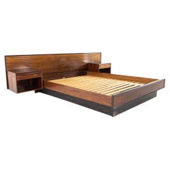 Retro Mid Century Rosewood King Platform Bed with Floating Nightstands