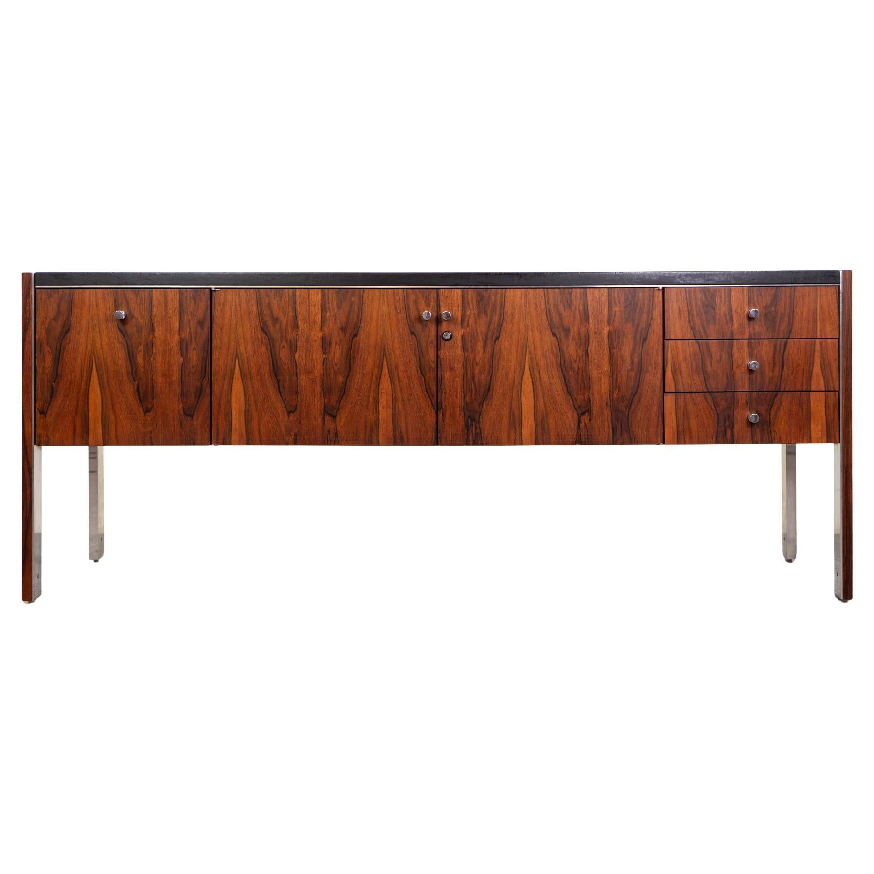 Mid-Century Rosewood & Leather Sideboard by Herman Miller For Sale