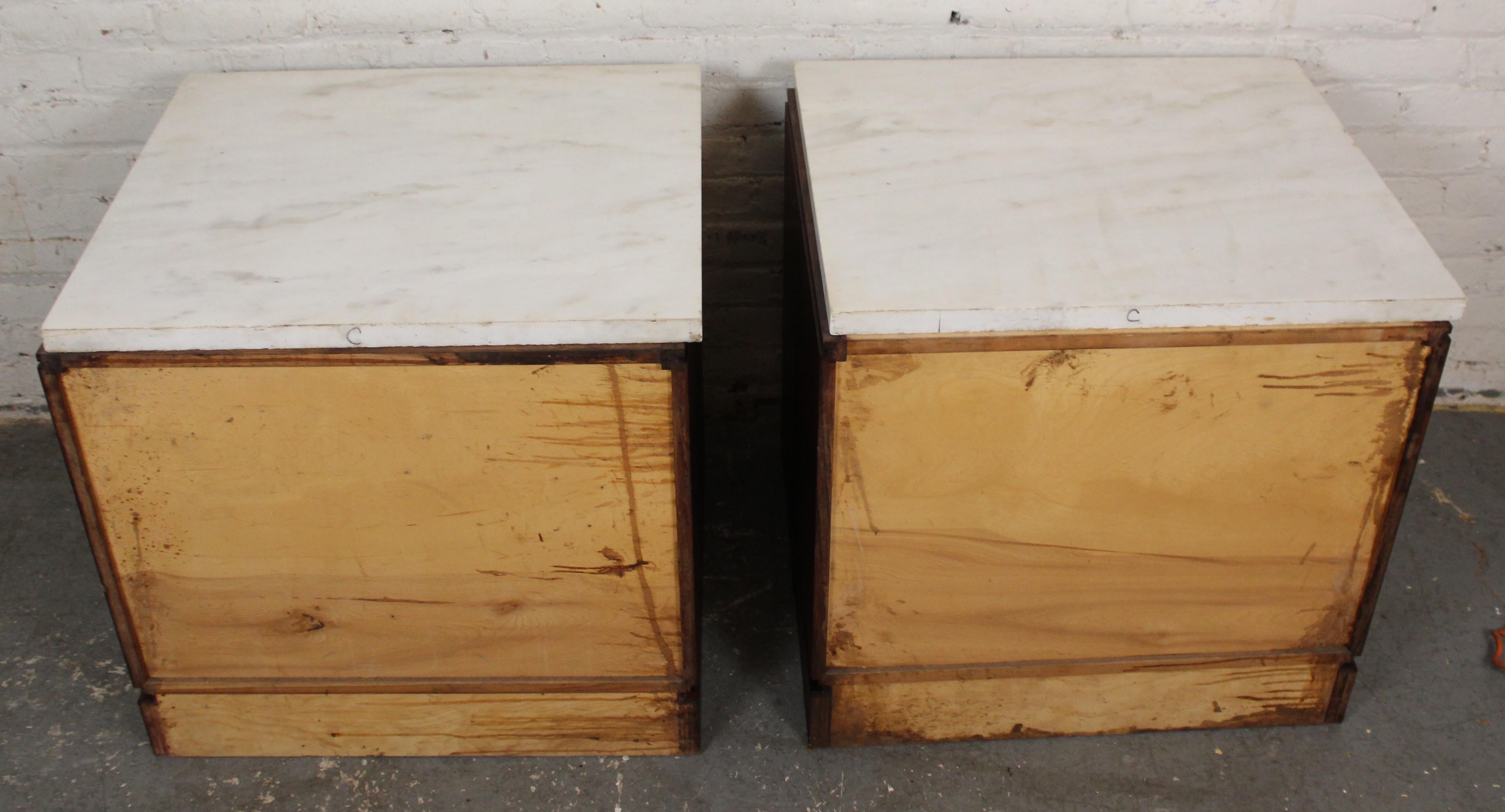 Mid-Century Rosewood & Marble Cabinet Tables For Sale 12