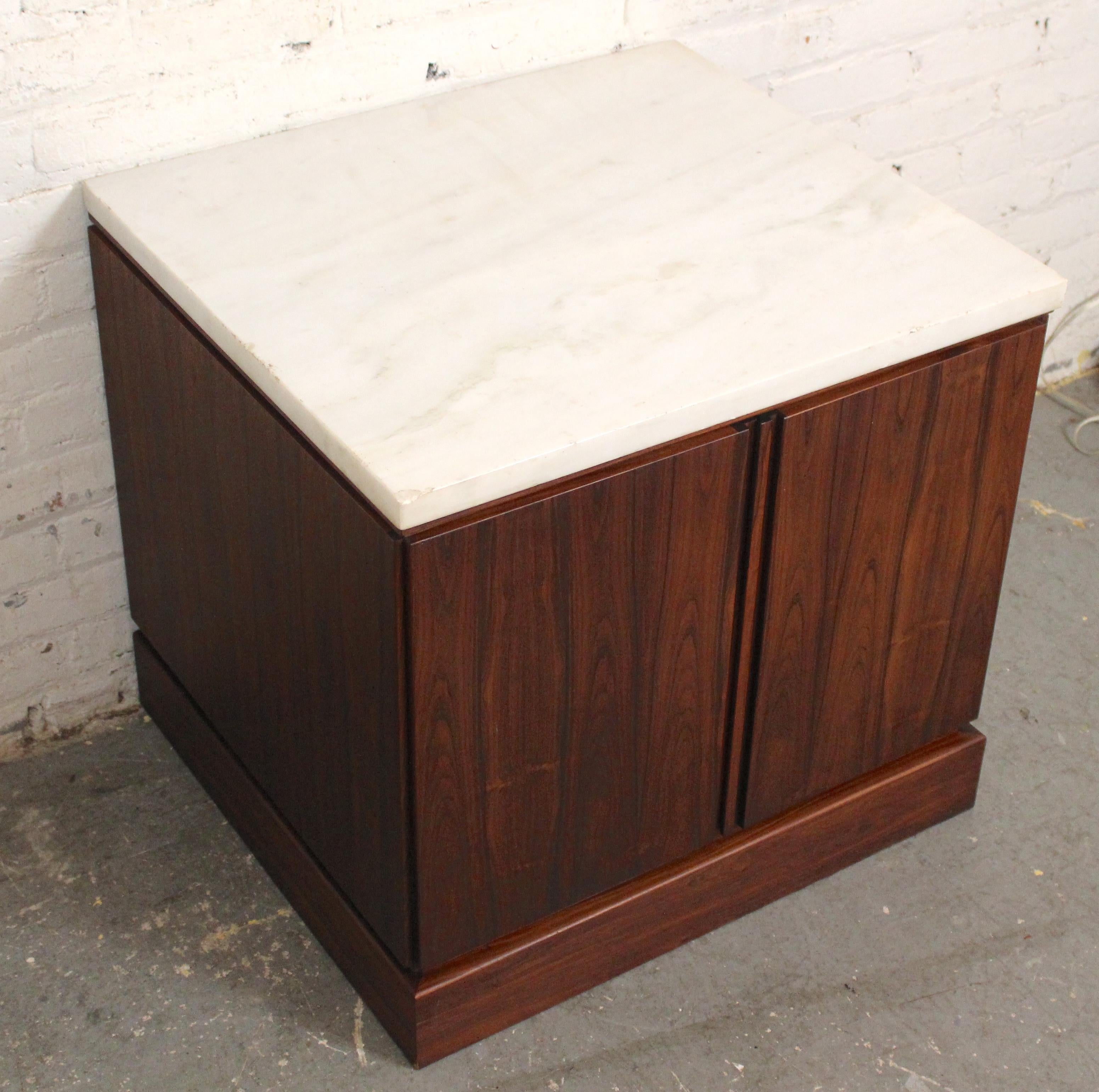 Mid-Century Modern Mid-Century Rosewood & Marble Cabinet Tables For Sale