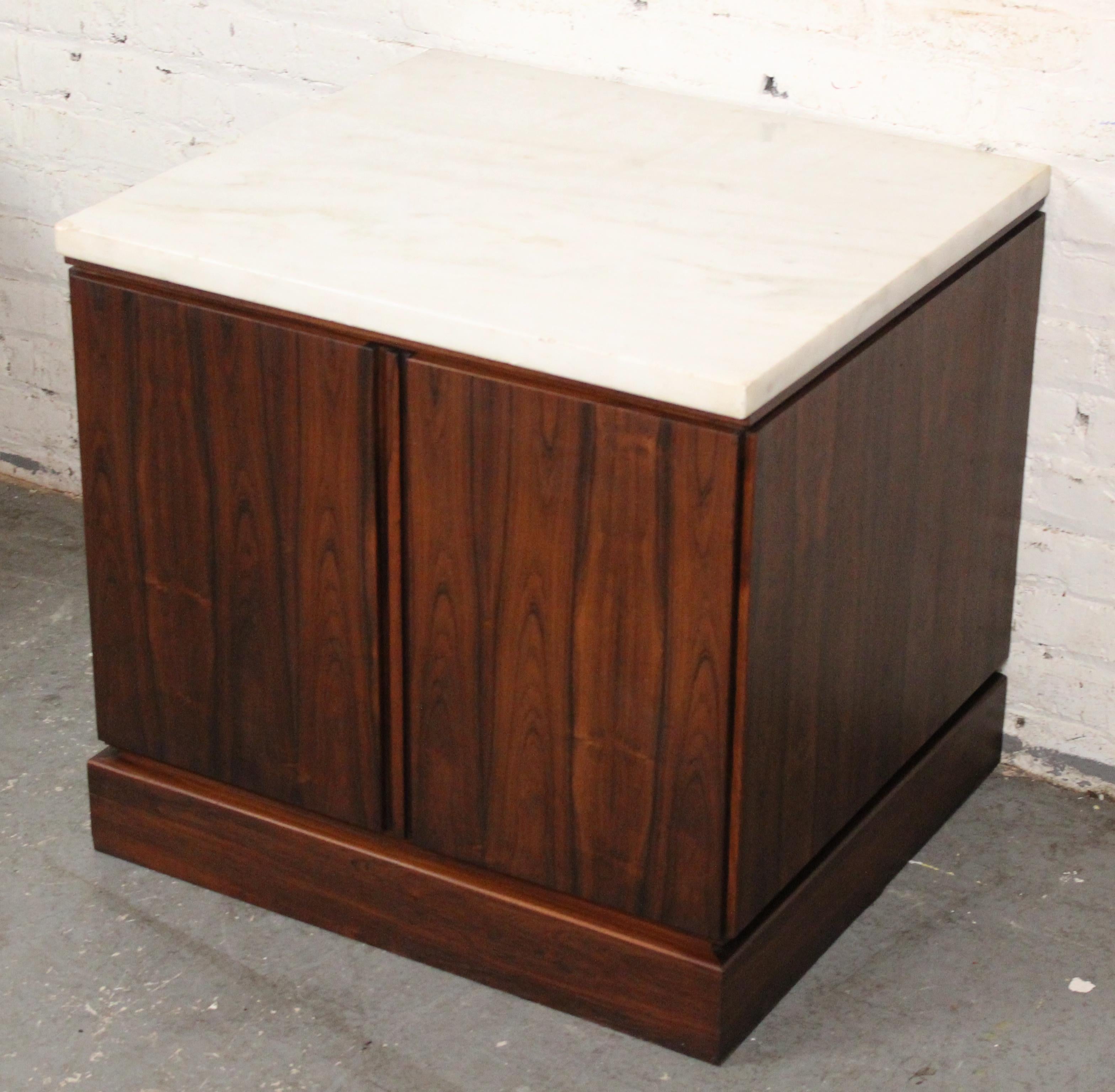 Brazilian Mid-Century Rosewood & Marble Cabinet Tables For Sale