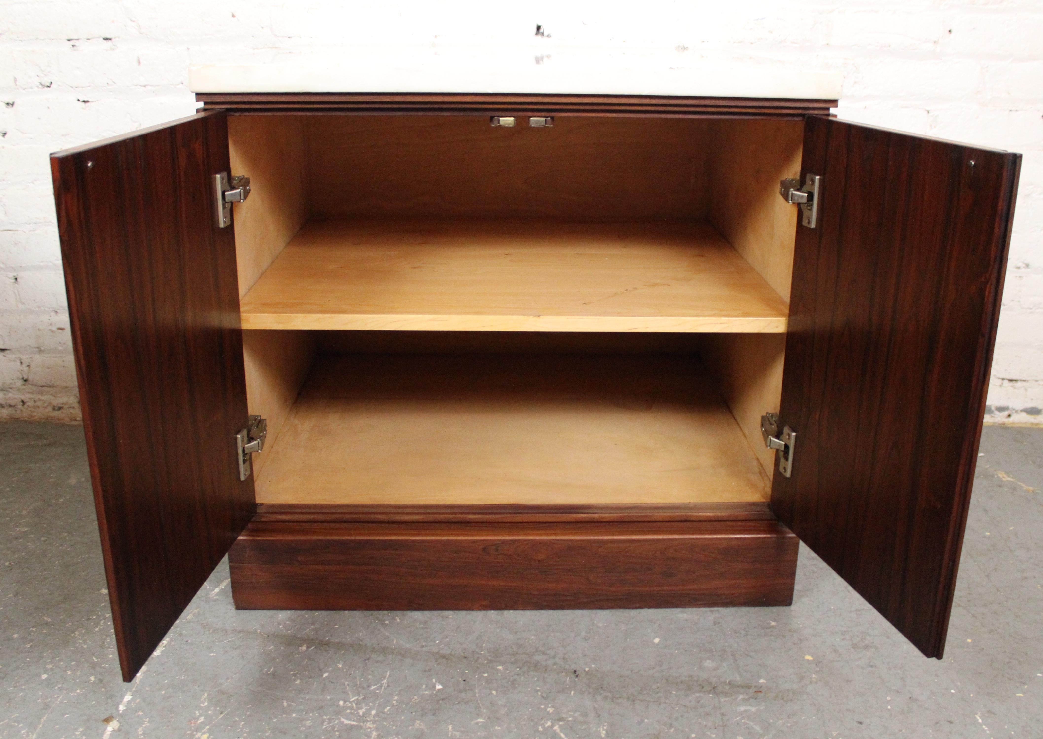 Mid-Century Rosewood & Marble Cabinet Tables For Sale 1